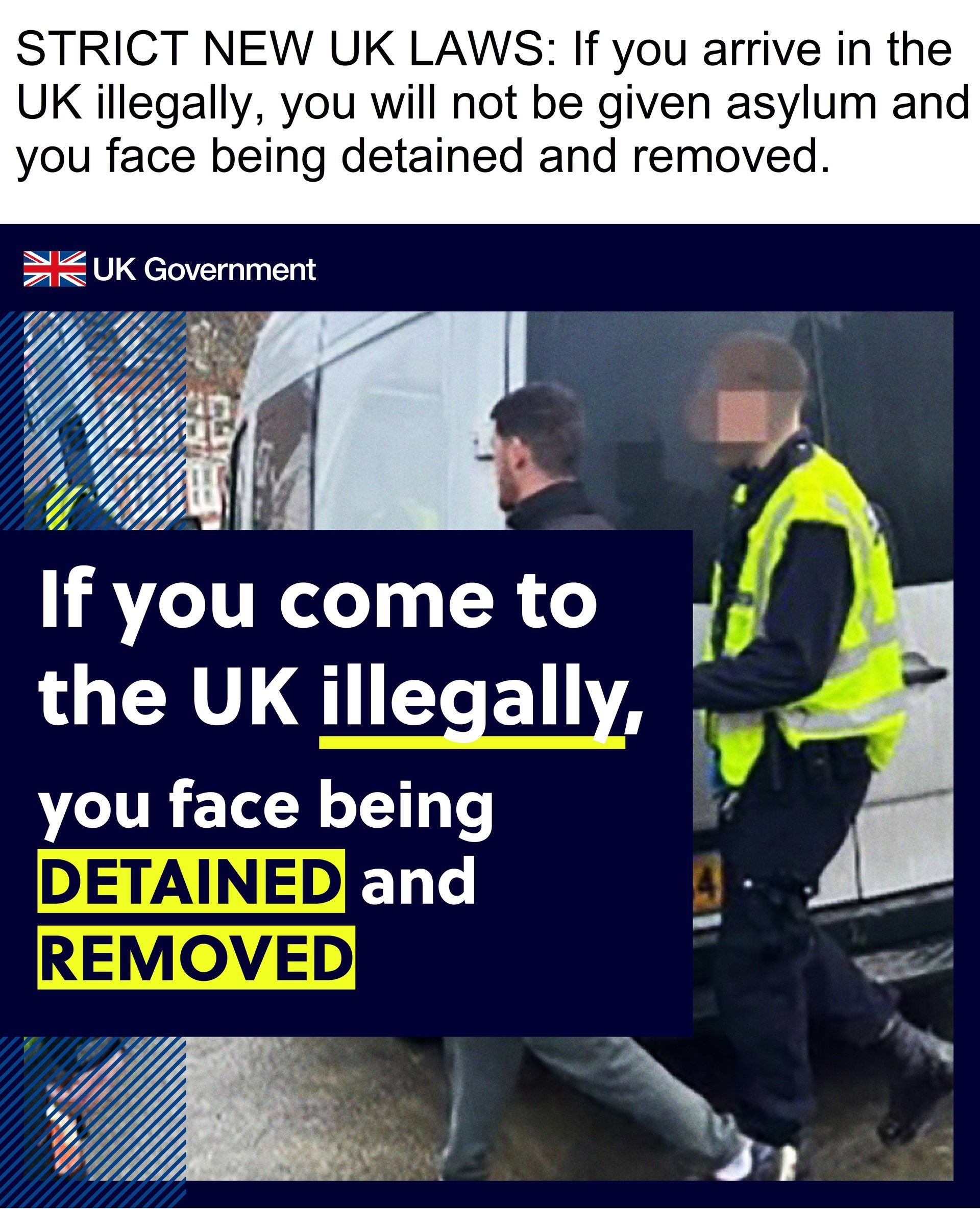 Advert targeting people considering entering the UK without permission. The Home Office will launch an ad campaign aimed at deterring Channel crossings with the message that people 