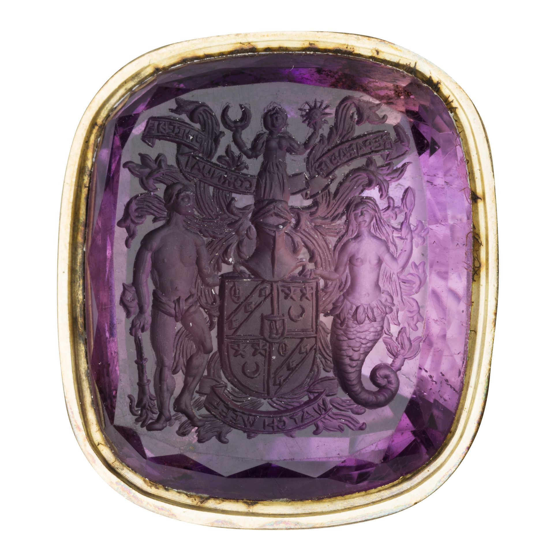 The seal is set in lapis lazuli, gold and amethyst stones, also bearing the writer’s family armorial.