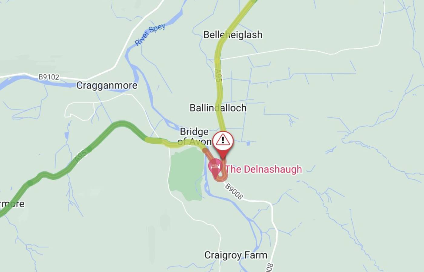 Drivers have been urged to avoid the A95 at the Bridge of Avon. 