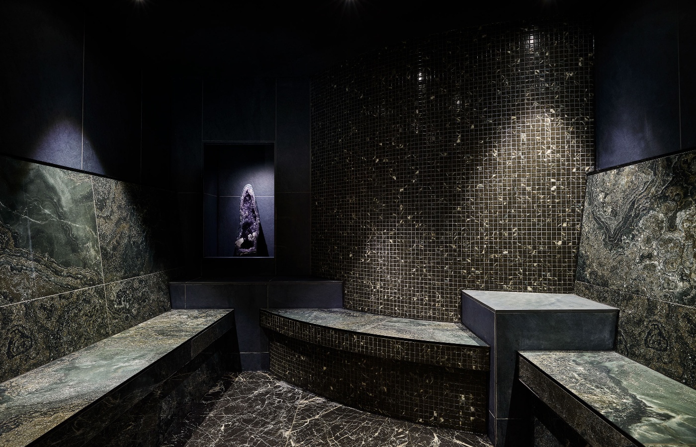 The crystalized steam room is part of the spa upgrade. 