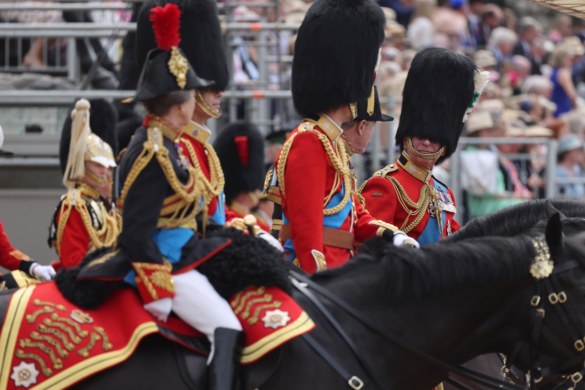 Pictured: The Royal Family on horseback at Horseguards during Trooping the Colour for The King's Birthday Parade.