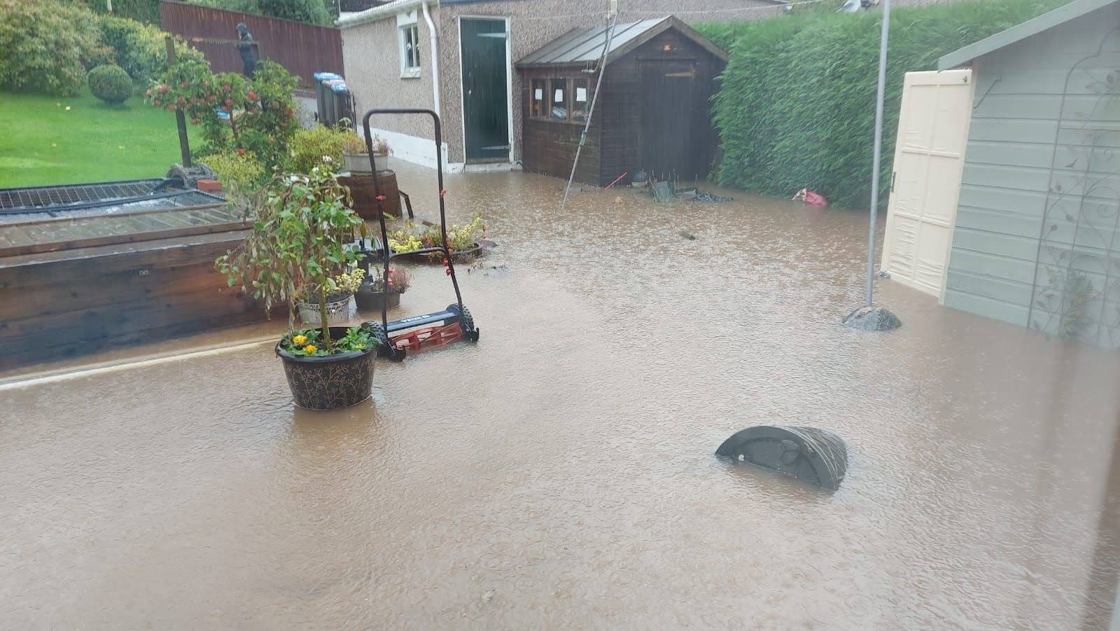 Floodwater in Janice Haig's garden.