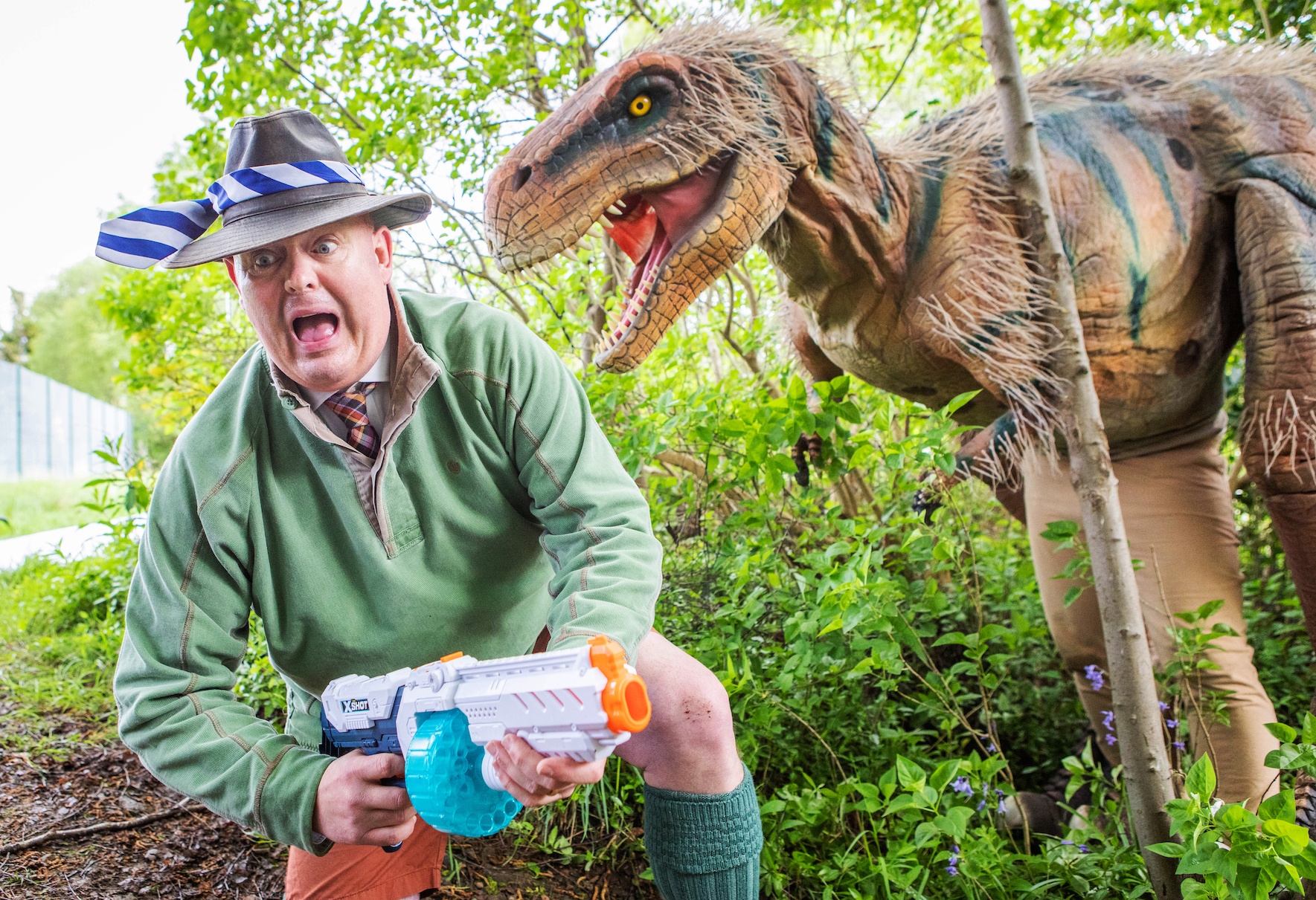 Kelvinside Academy rector Dan Wyatt even makes a special appearance as a gamekeeper hunted by vicious velociraptors.