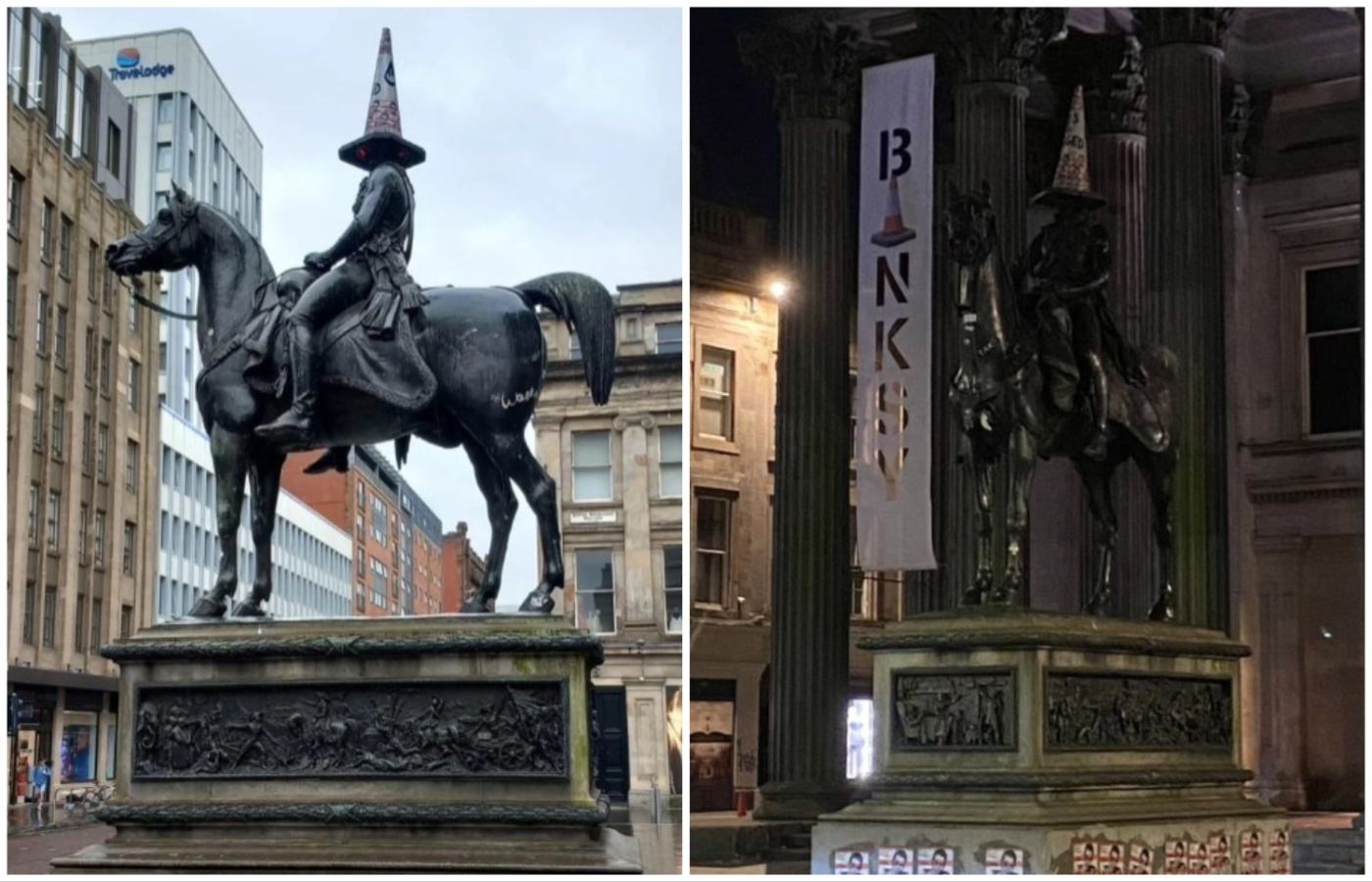 The cone on the Duke of Wellington statue has been replaced by This Is Rigged.