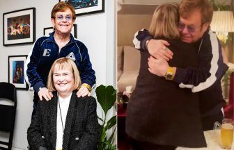 Susan Boyle and Elton John hug backstage at Glasgow Hydro after stroke news