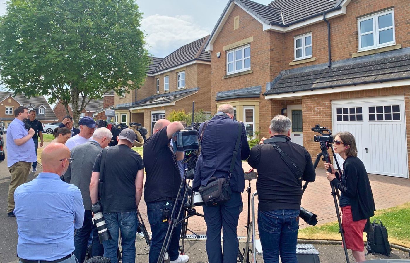 Nicola Sturgeon pleaded for privacy when she spoke to reporters outside her Uddingston home.