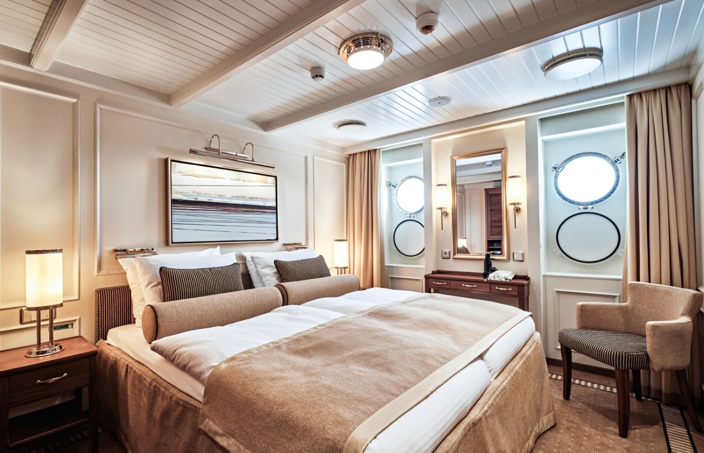 The bedrooms on board Sea Cloud Spirit.