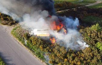 Fire crews at scene near Fettercairn after lorry crashes and bursts into flames