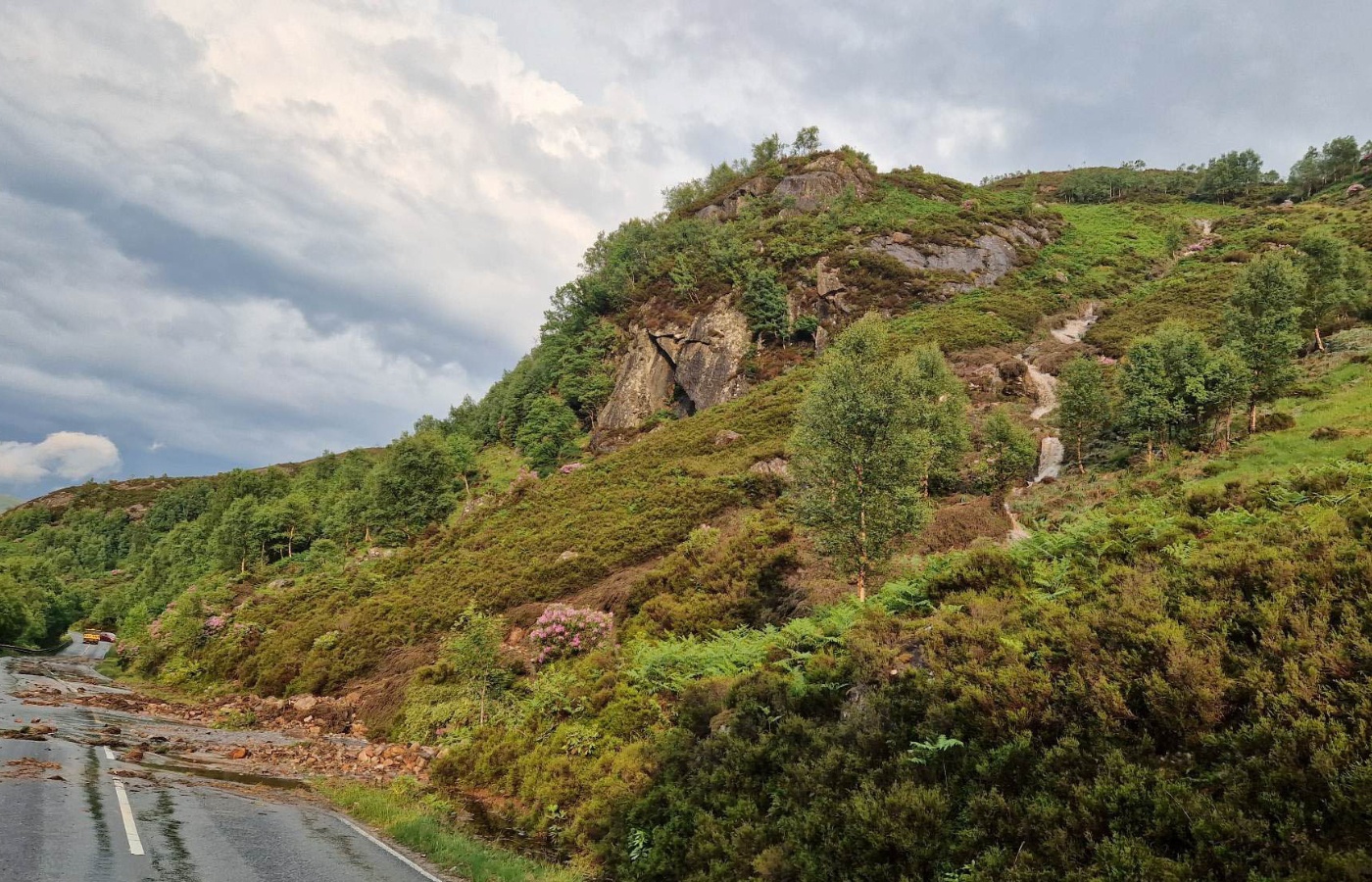 Heavy rainfall has battered the Highlands and caused landslips.