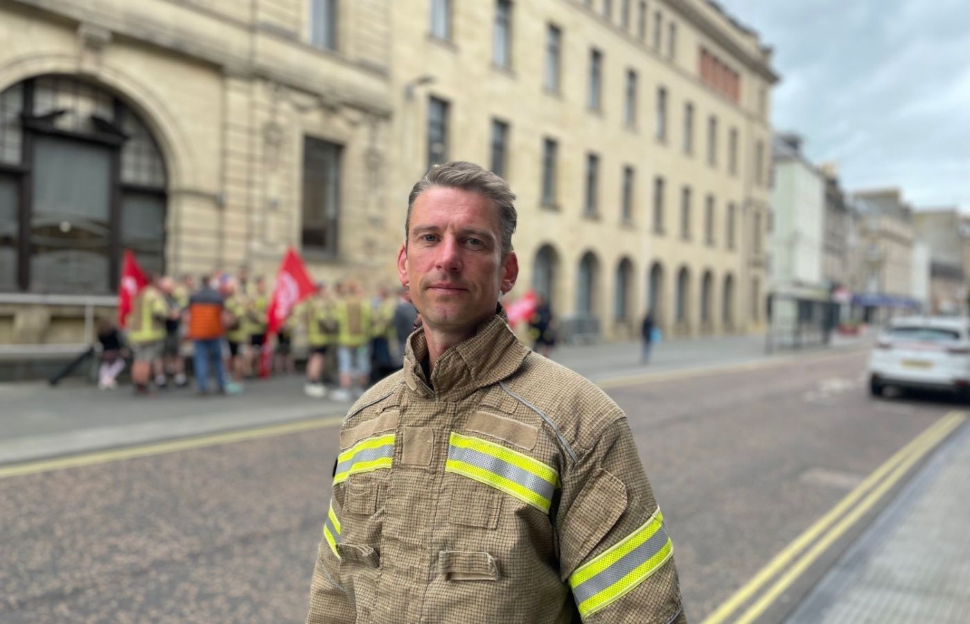 David Evans of FBU outside Perth and Kinross Council headquarters.