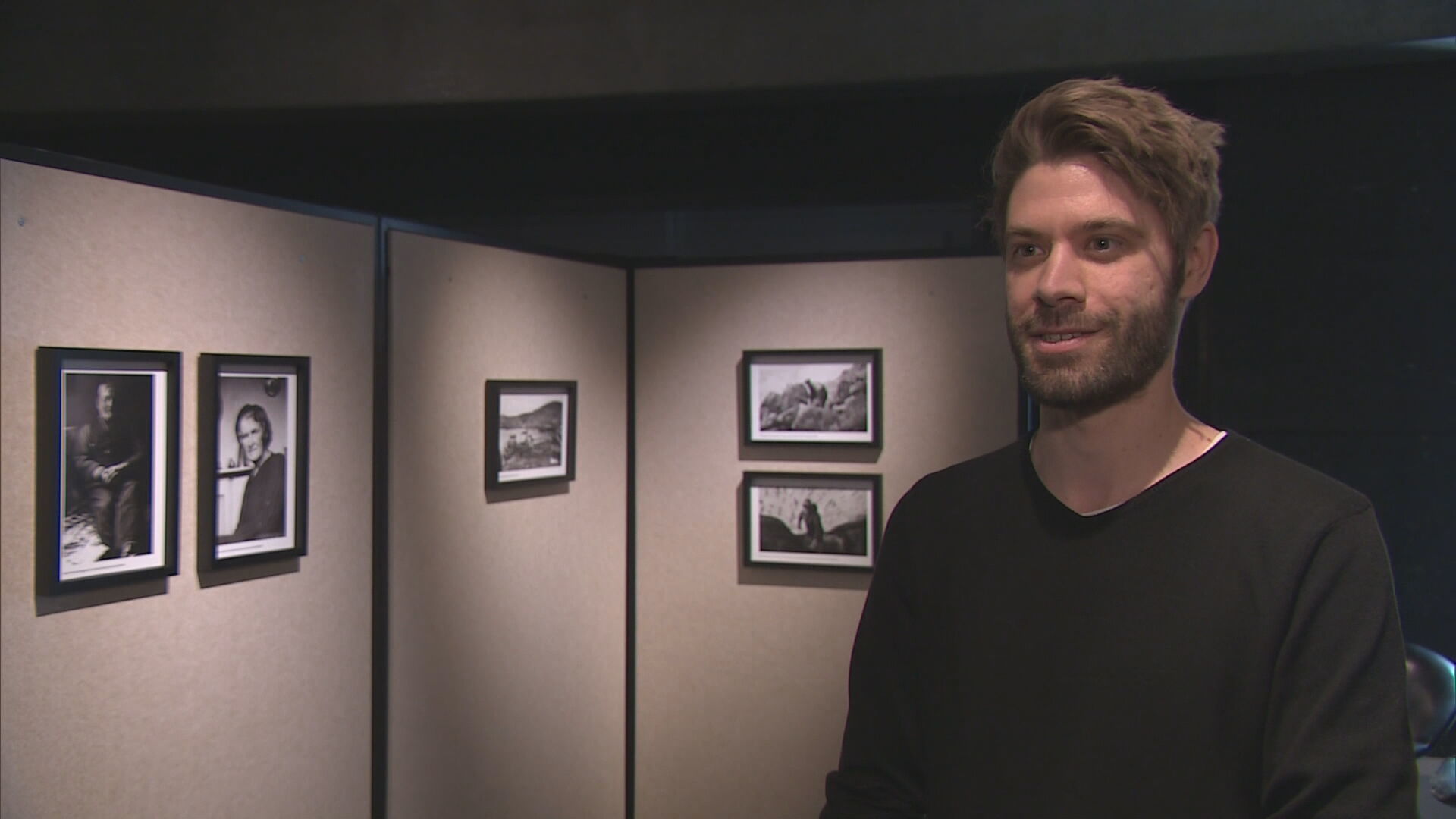 Fife composer, Blair Coron, by his exhibit, 'The Sea Close By'.