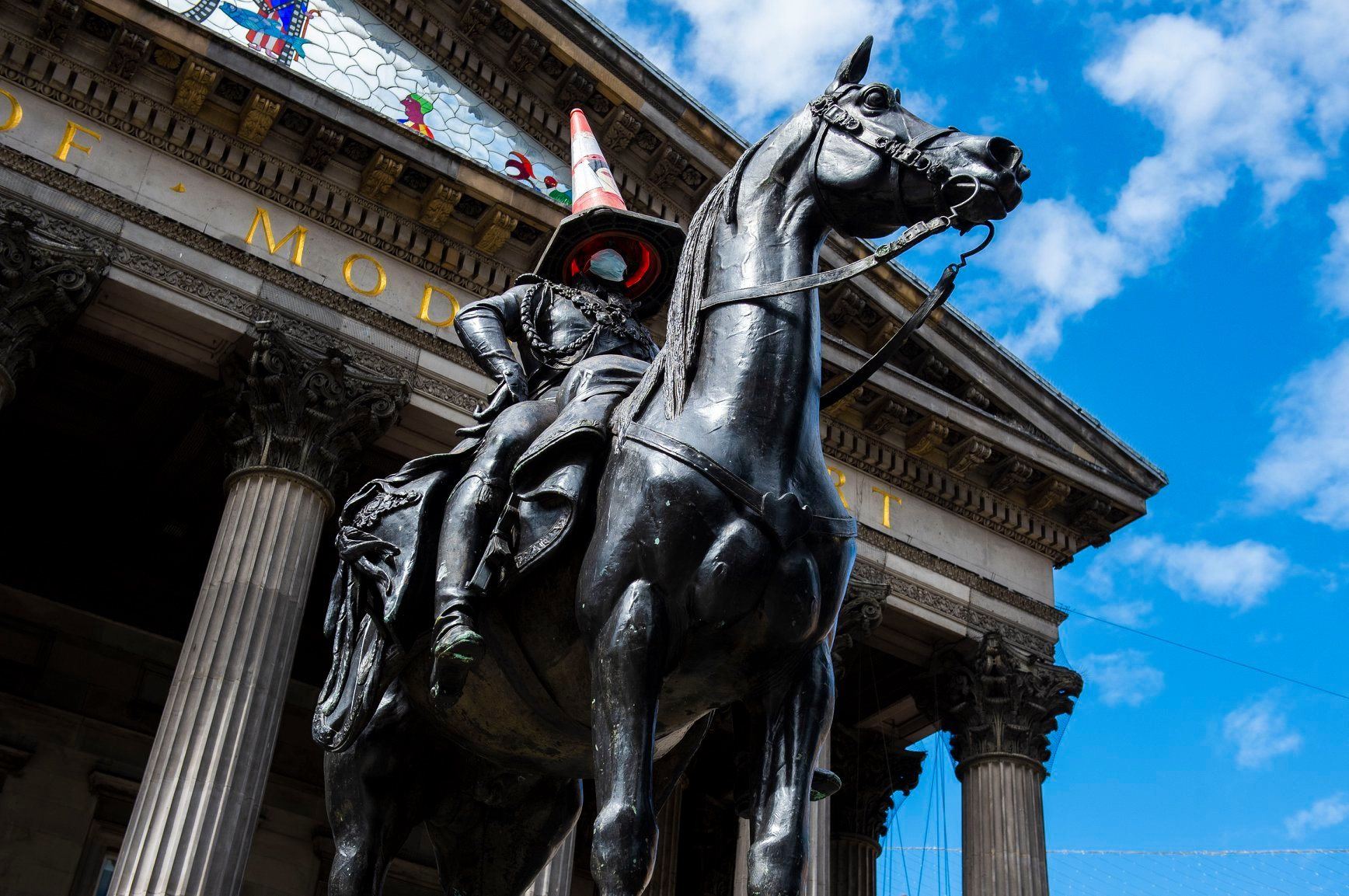 The Duke of Wellington statue outside the Gallery of Modern Art has become a Glasgow landmark.