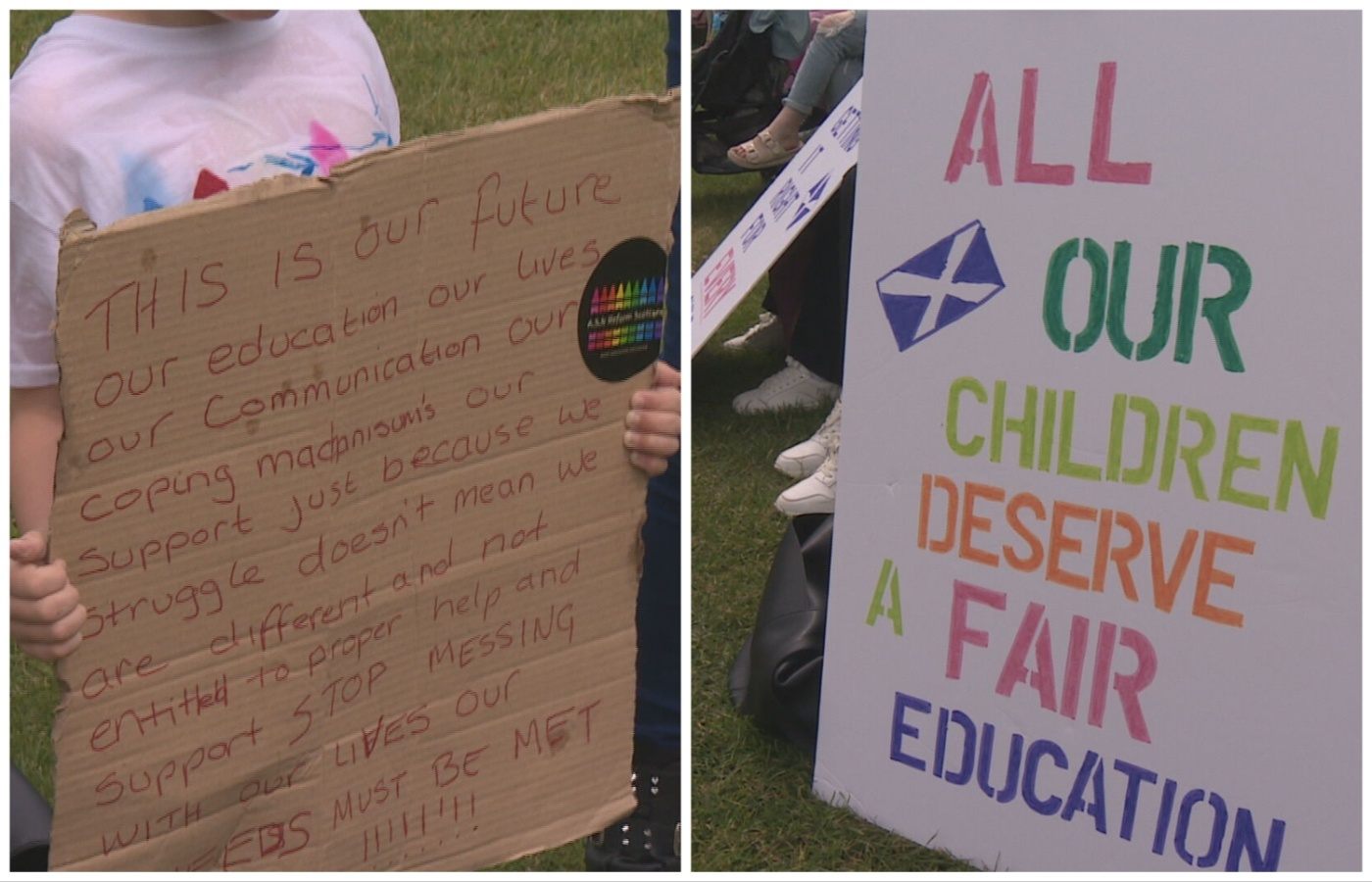Protesters outside Holyrood demanding better ASN funding in schools.