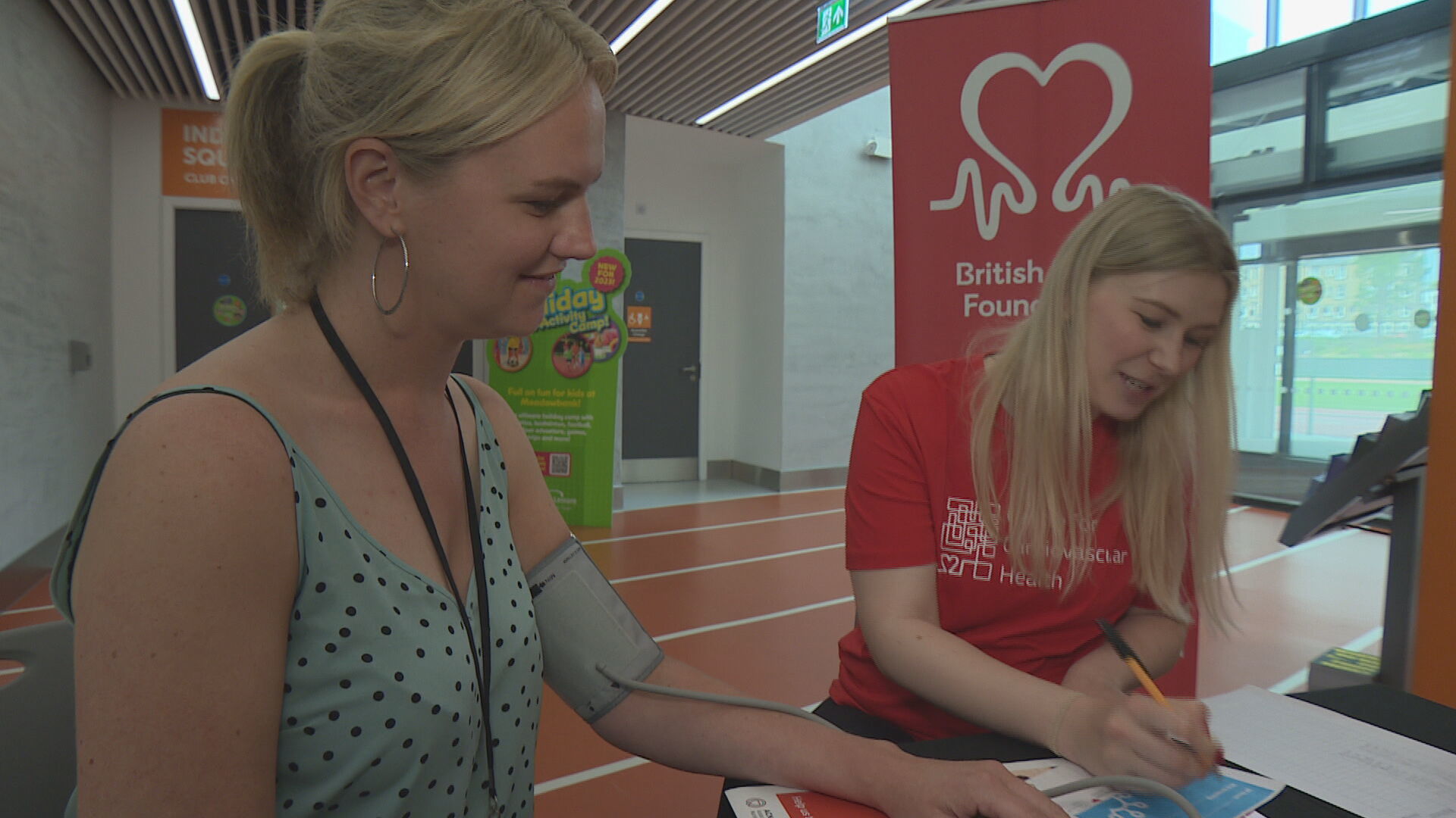 Researchers at Edinburgh Napier University doing health checks on women at Meadowbank Sports Centre. 