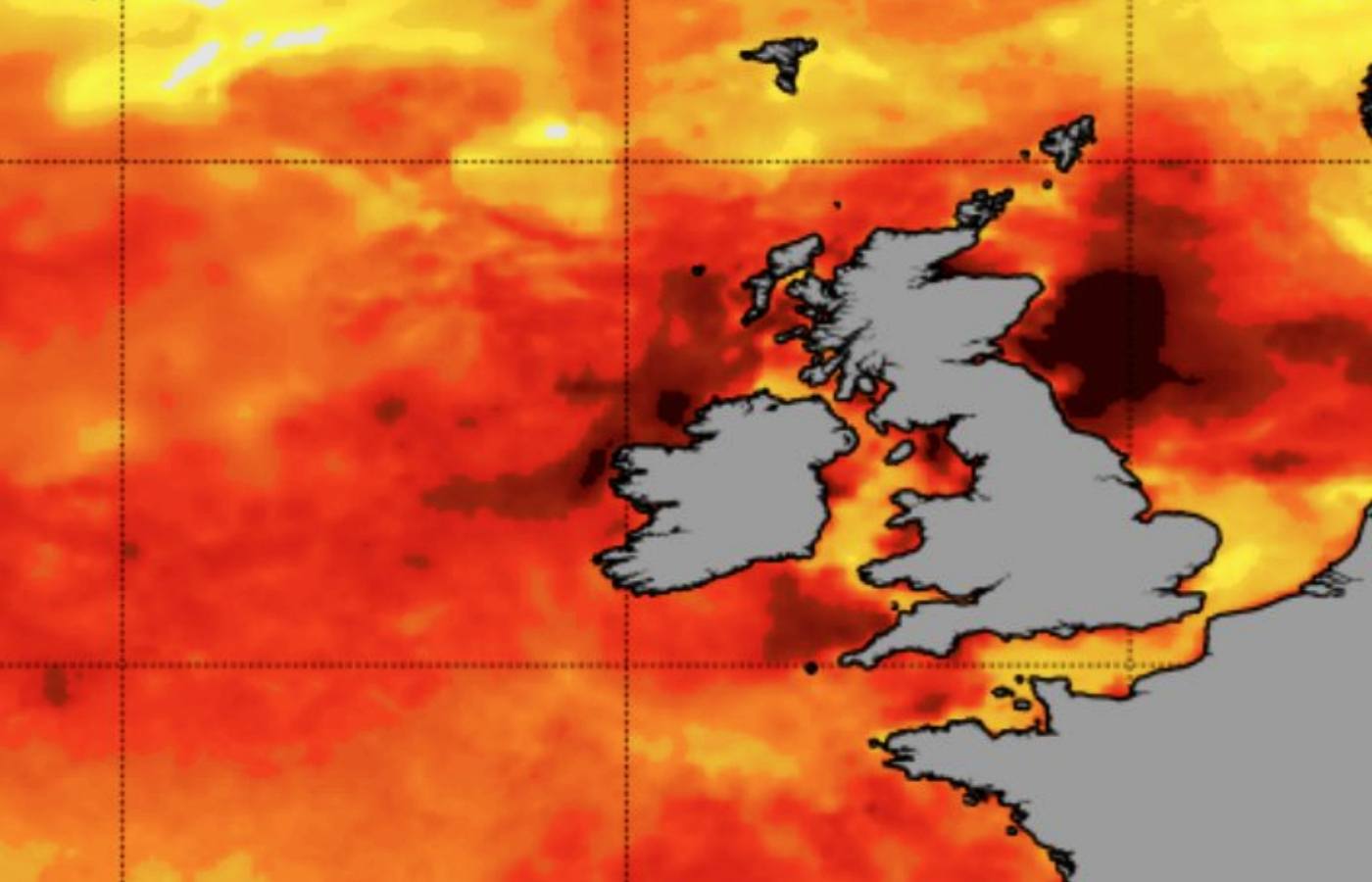 Water temperatures off Scotland are as much as 4C above normal - shown in black.