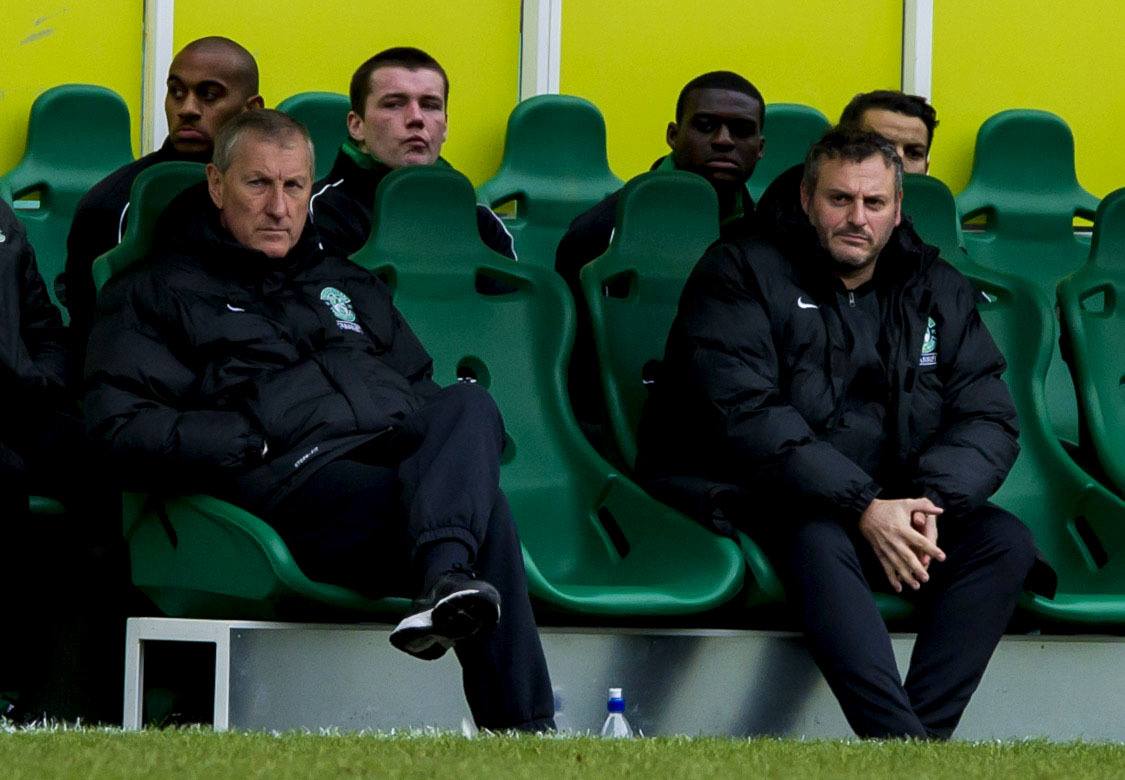 Hibernian manager Terry Butcher (left) and goalkeeping coach Steve Marsella (right).