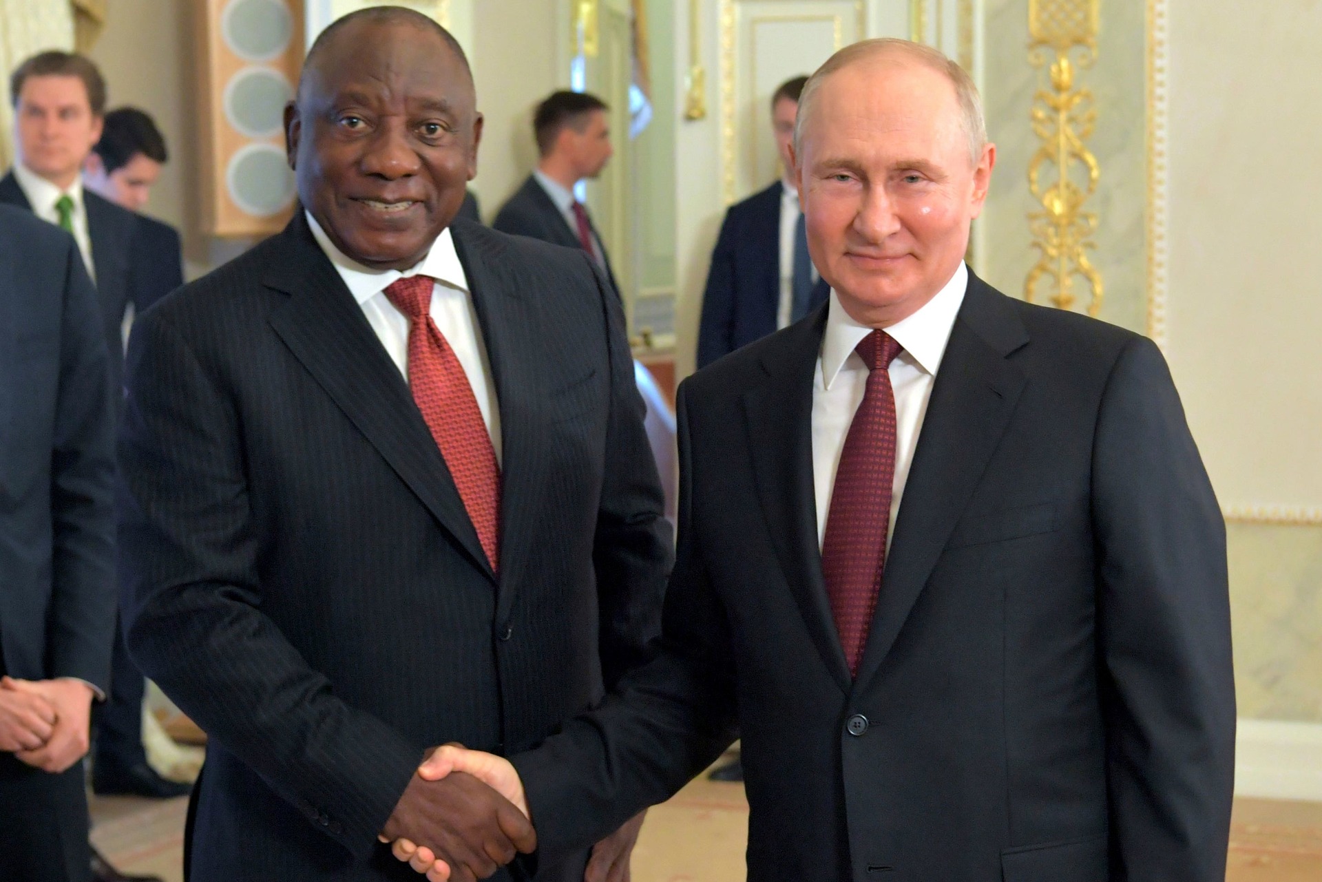 South African president Cyril Ramaphosa, left, was among a delegation of African leaders to meet with Russia president Vladimir Putin in recent days.