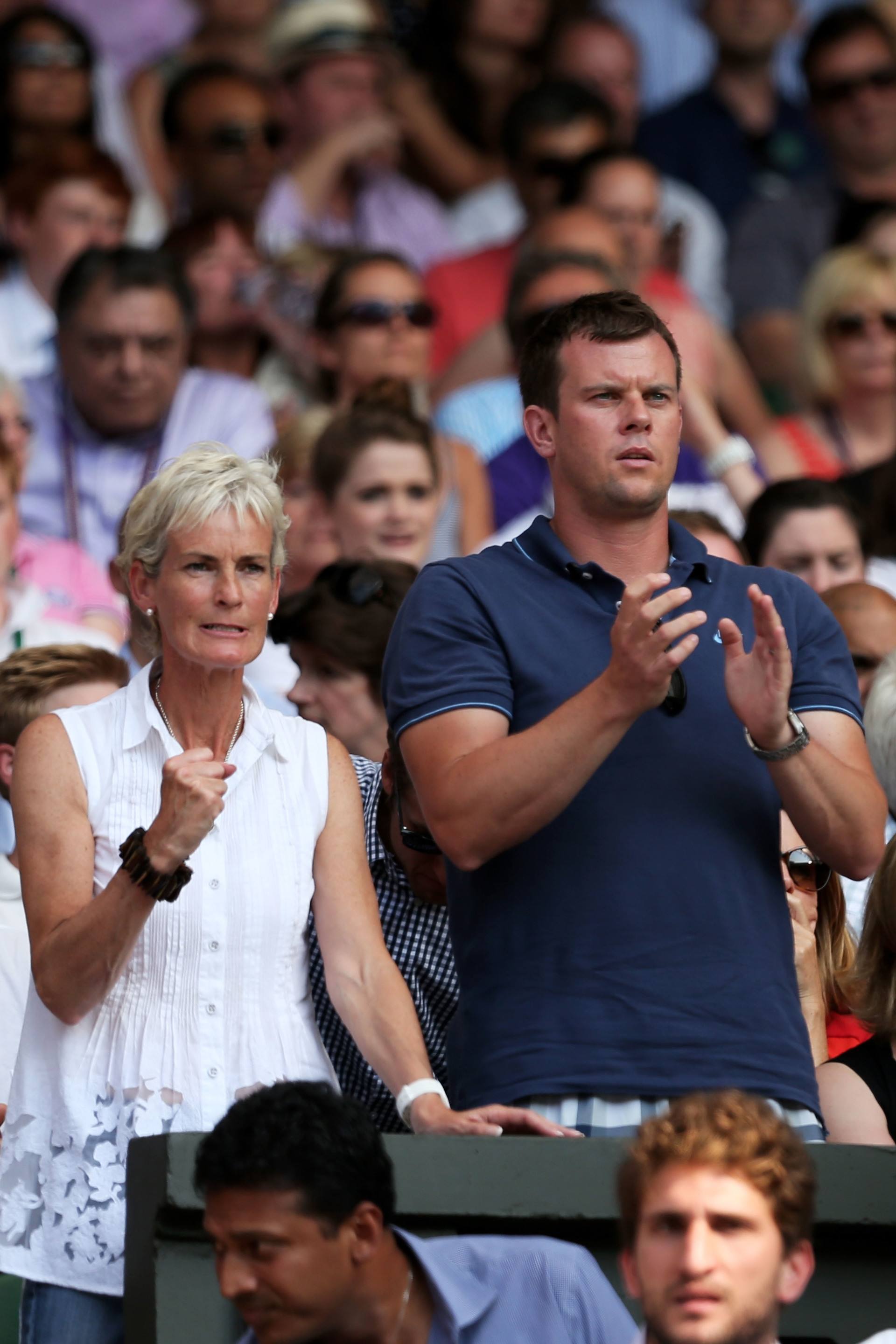 Judy Murray and Leon Smith, captain of the Great Britain Davis Cup team, watching the Wimbledon final in 2013.