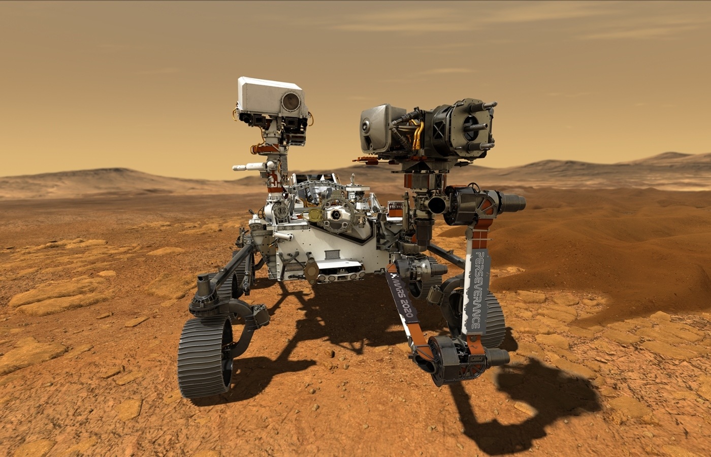 An illustration of NASA's Perseverance rover operating on the surface of Mars. ©NASA/JPL-Caltech