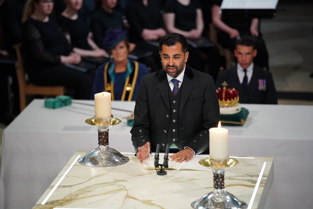First Minister of Scotland Humza Yousaf speaking during the national service of thanksgiving and dedication.