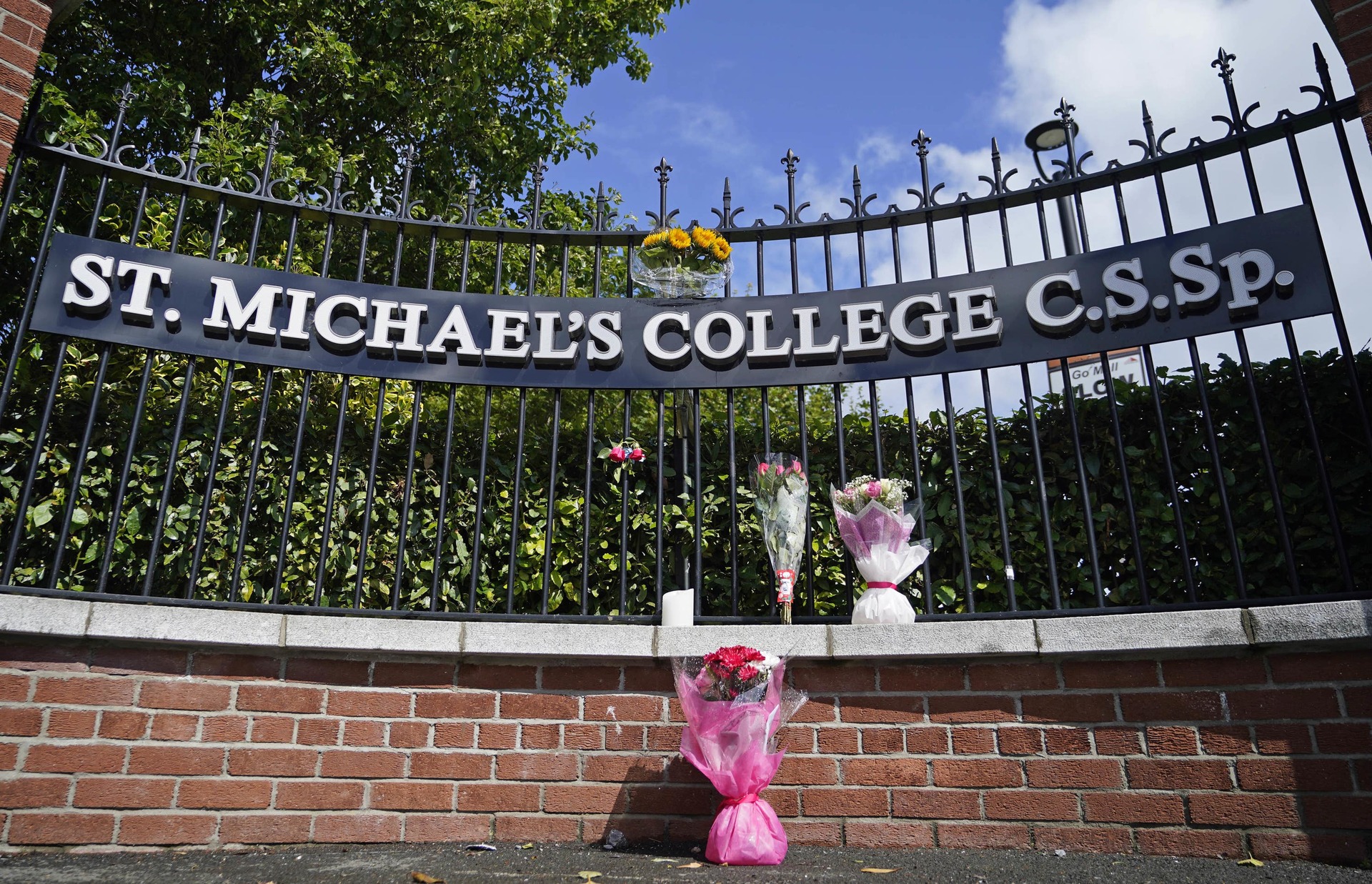 Flowers outside St Michael’s College in Dublin.