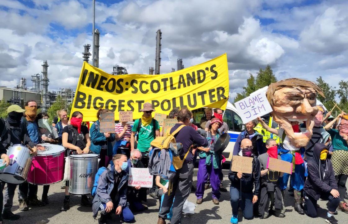 Climate camp activists march in ‘day of resistance’ at Ineos Grangemouth oil refinery