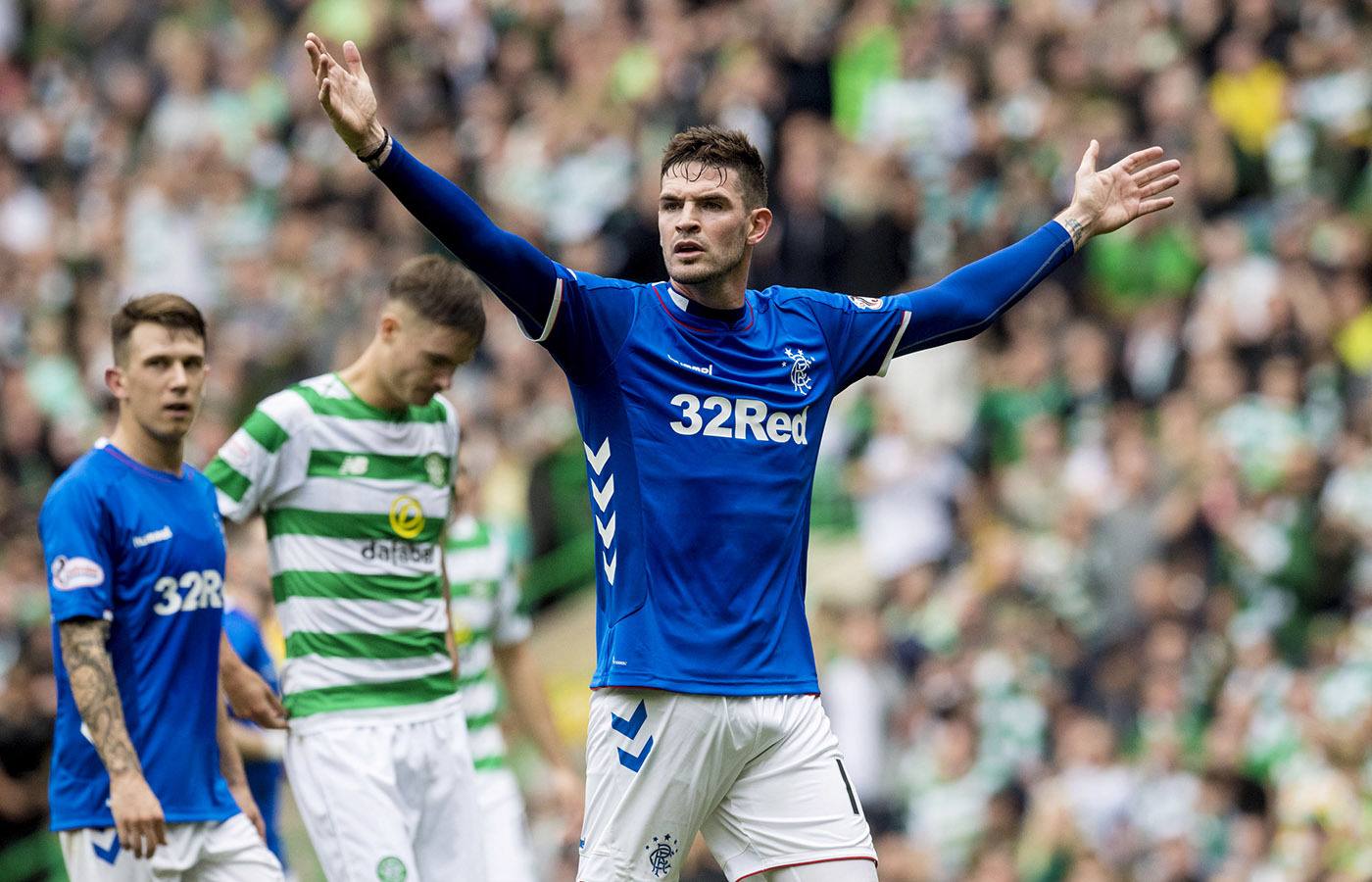 Lafferty in action for Rangers against Celtic in 2018.