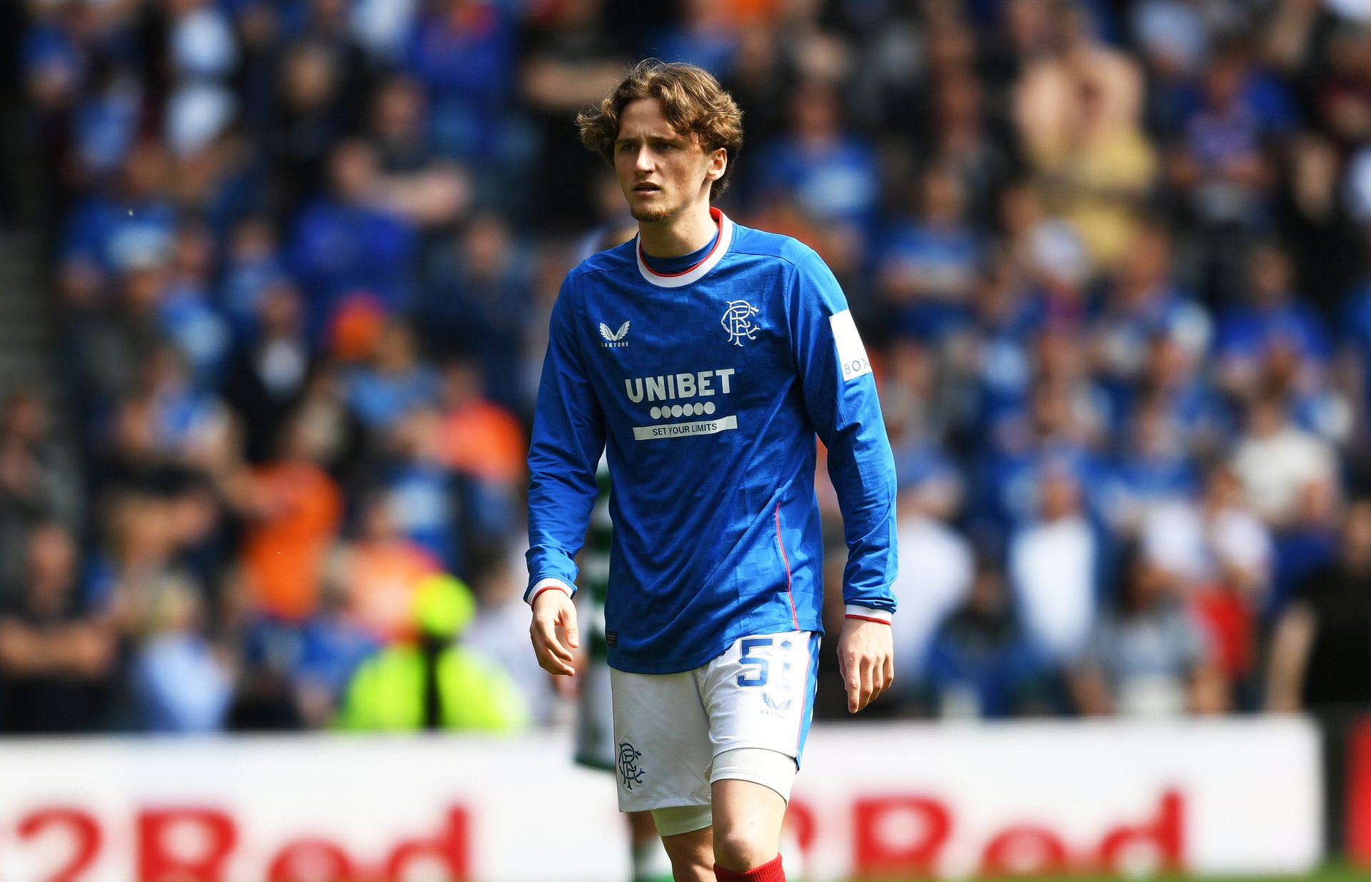 GLASGOW, SCOTLAND - MAY 13: Alex Lowry during a cinch Premiership match between Rangers and Celtic at Ibrox Stadium, on May 13, 2023, in Glasgow, Scotland. (Photo by Craig Foy / SNS Group)