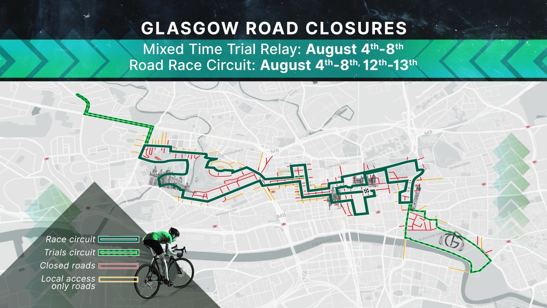 All road closures in Glasgow city centre.