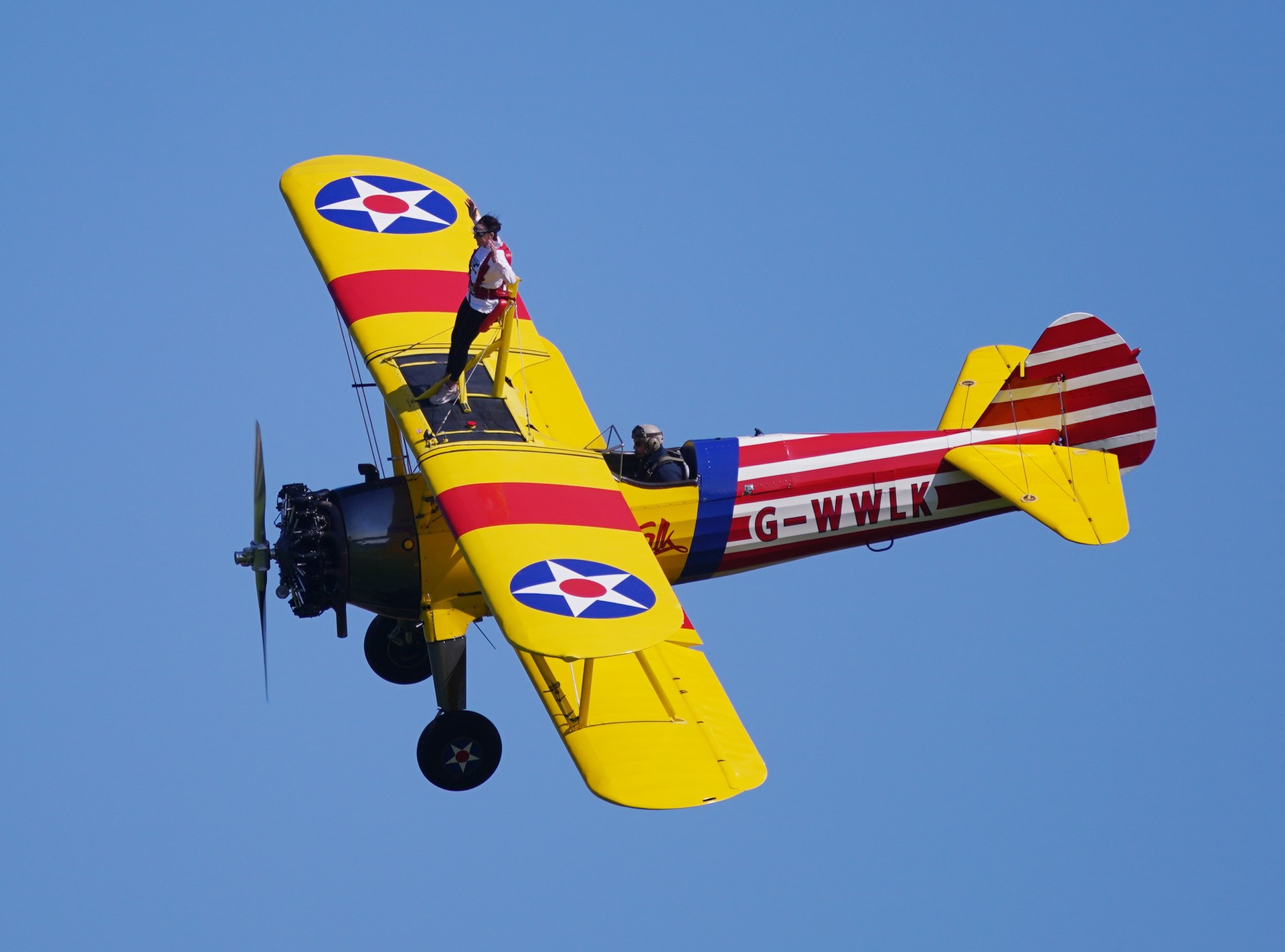 Ballas during her wing walk at 700ft in the Skyathlon challenge for the Campaign Against Living Miserably.