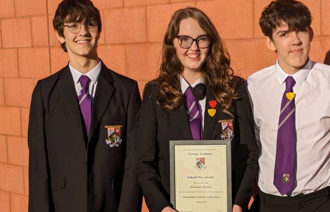 Hannah received Grange Academy's School Dux Award as well as an Inspiring Young Person award for taking on the challenge.