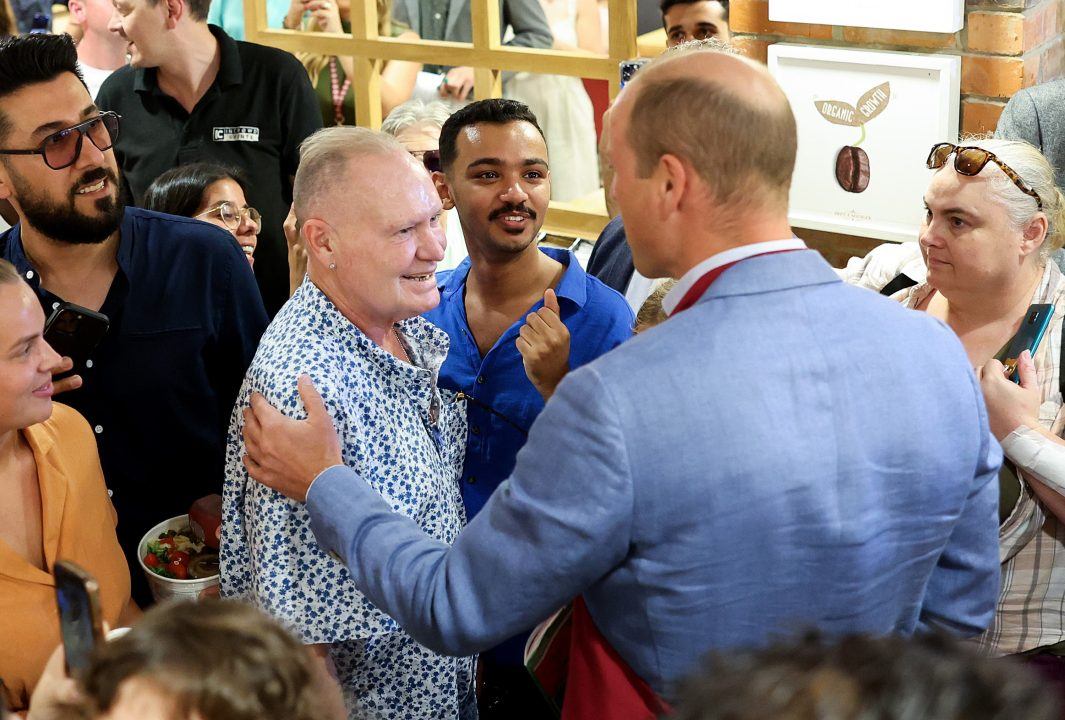 Prince of Wales kissed by Paul Gascoigne during visit to Pret a Manger in Bournemouth