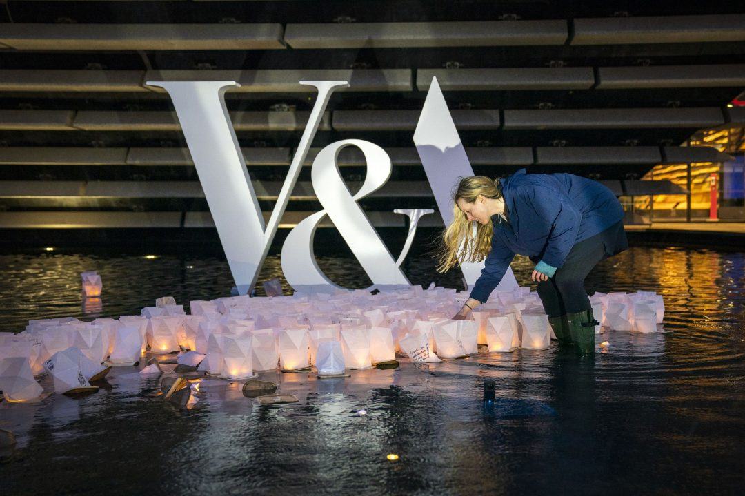 Hundreds of messages float outside V&A Dundee to mark fifth birthday