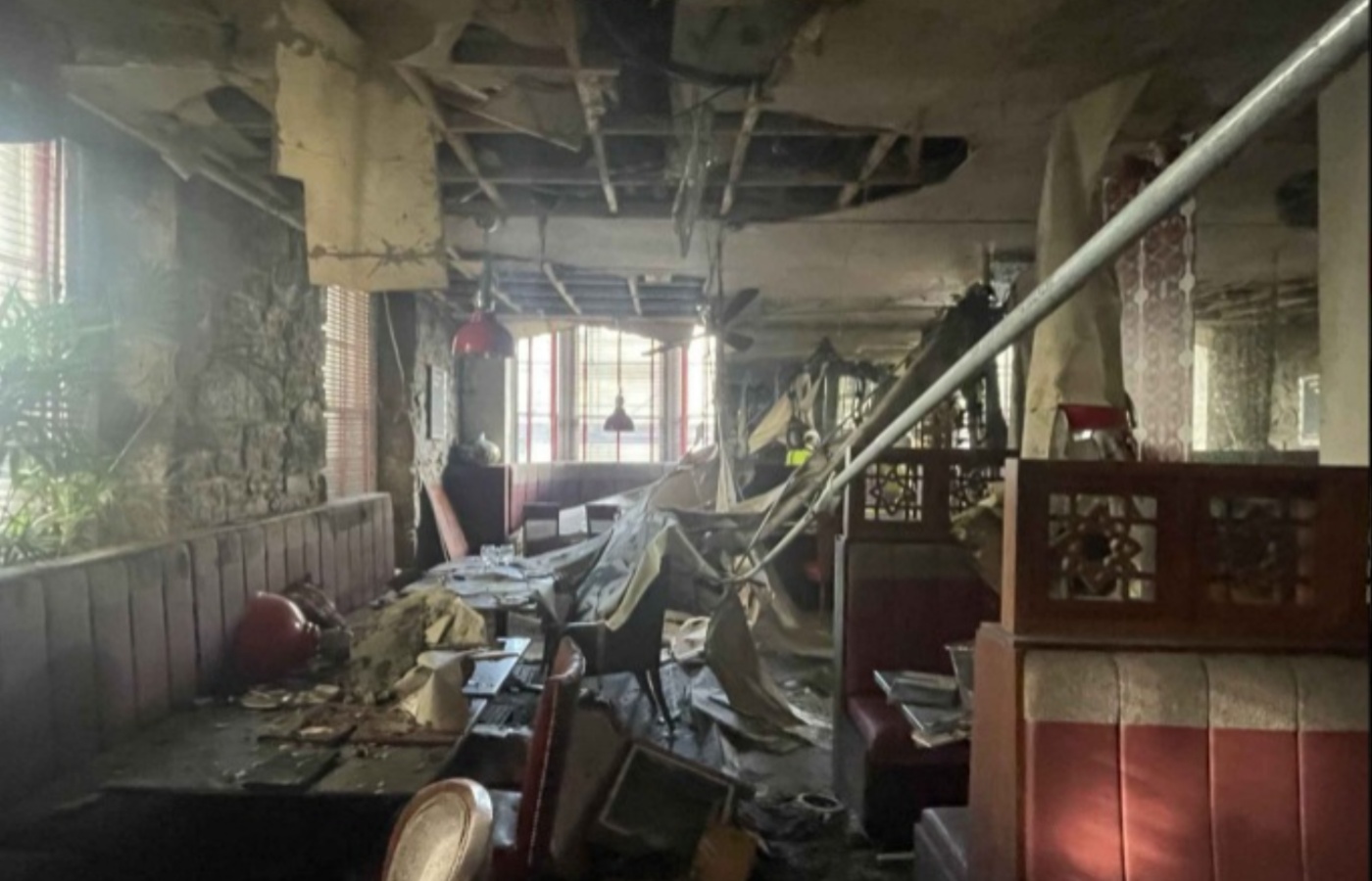 The damage to the first floor of Kushi's restaurant.