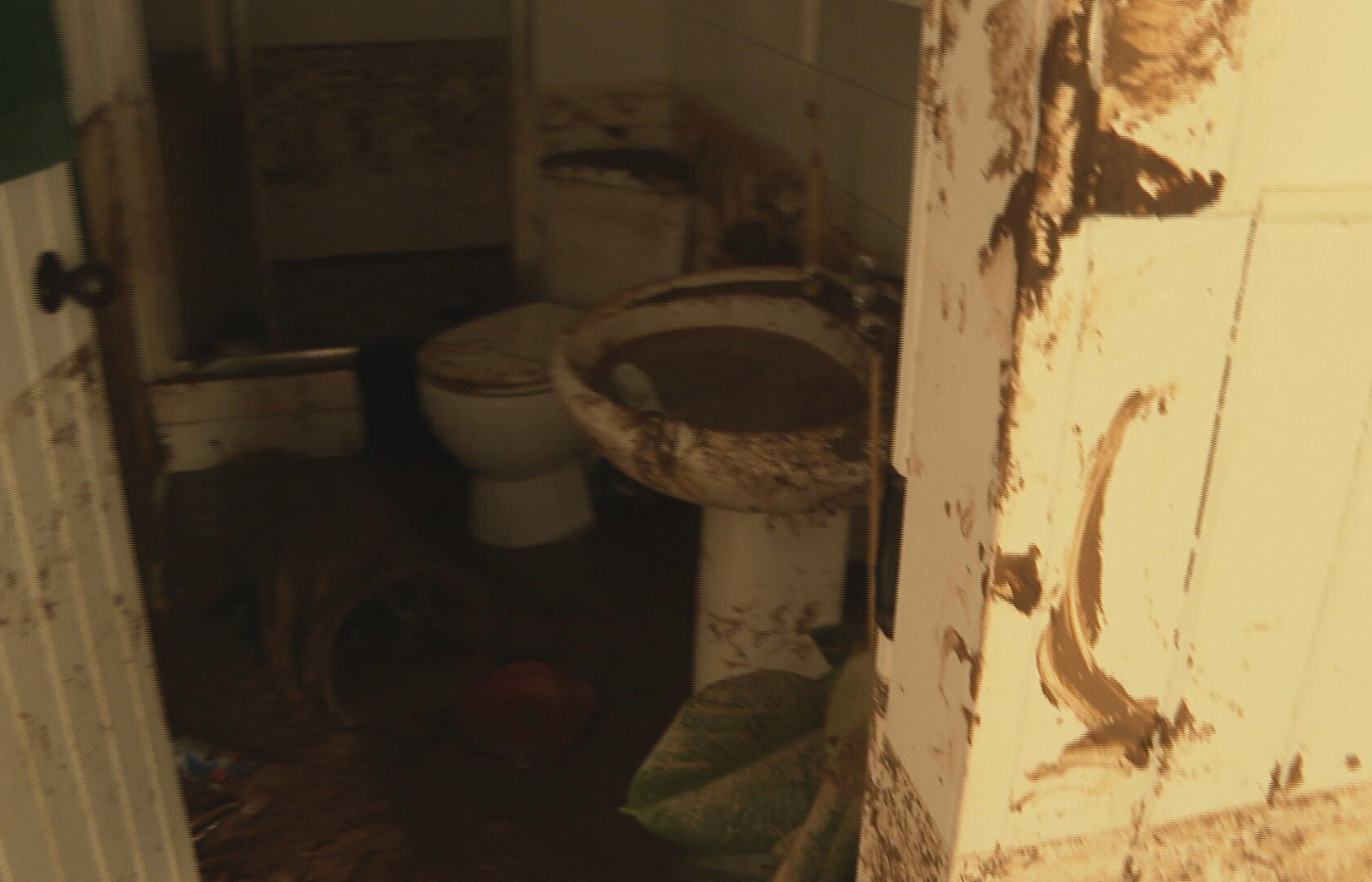 Bathroom of Eilidh Guthrie's cottage that was damaged during Storm Babet floods. 