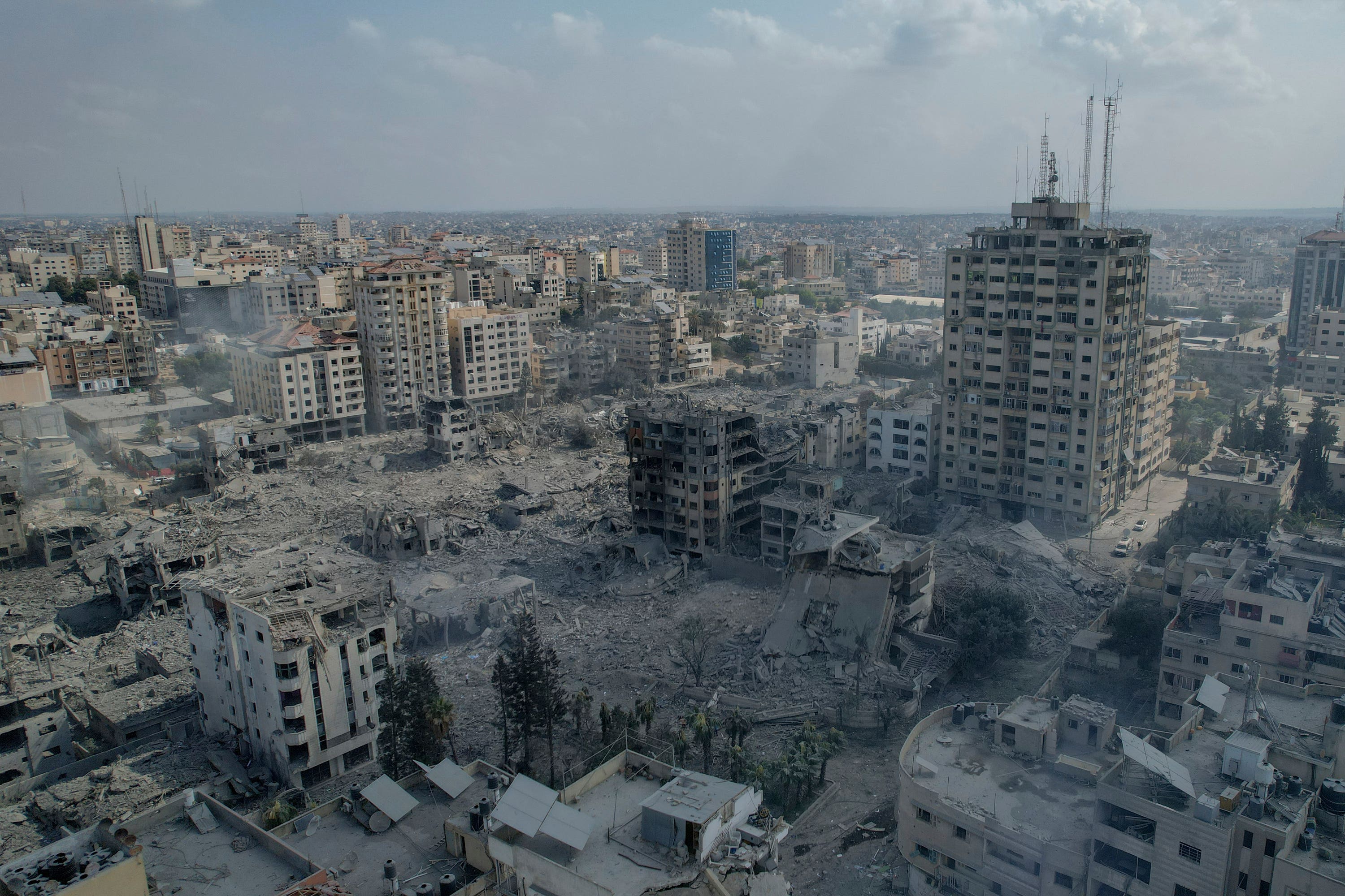 Buildings hit by an Israeli airstrike in Gaza City.