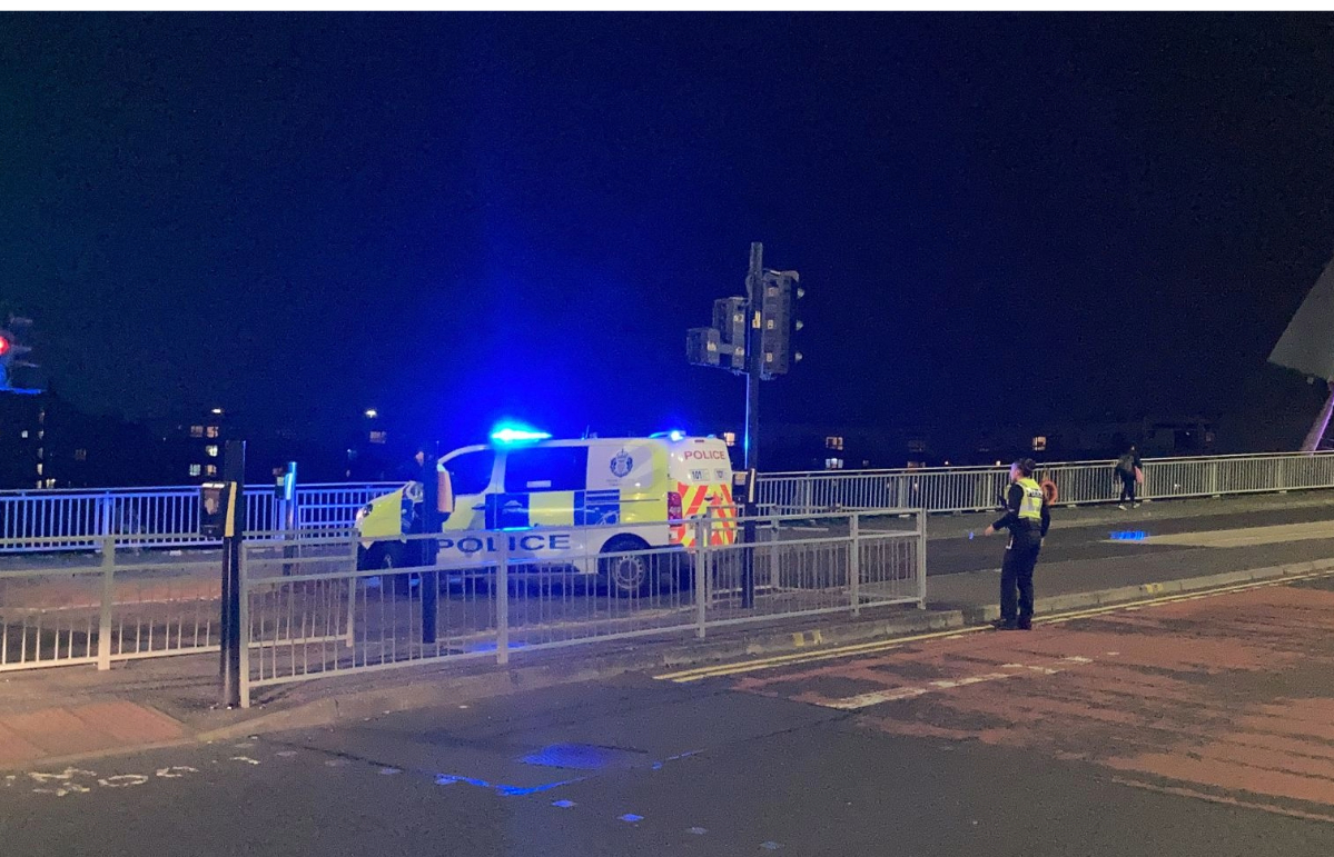The Clyde Arc bridge was closed off by police after STV headquarters was evacuated.
