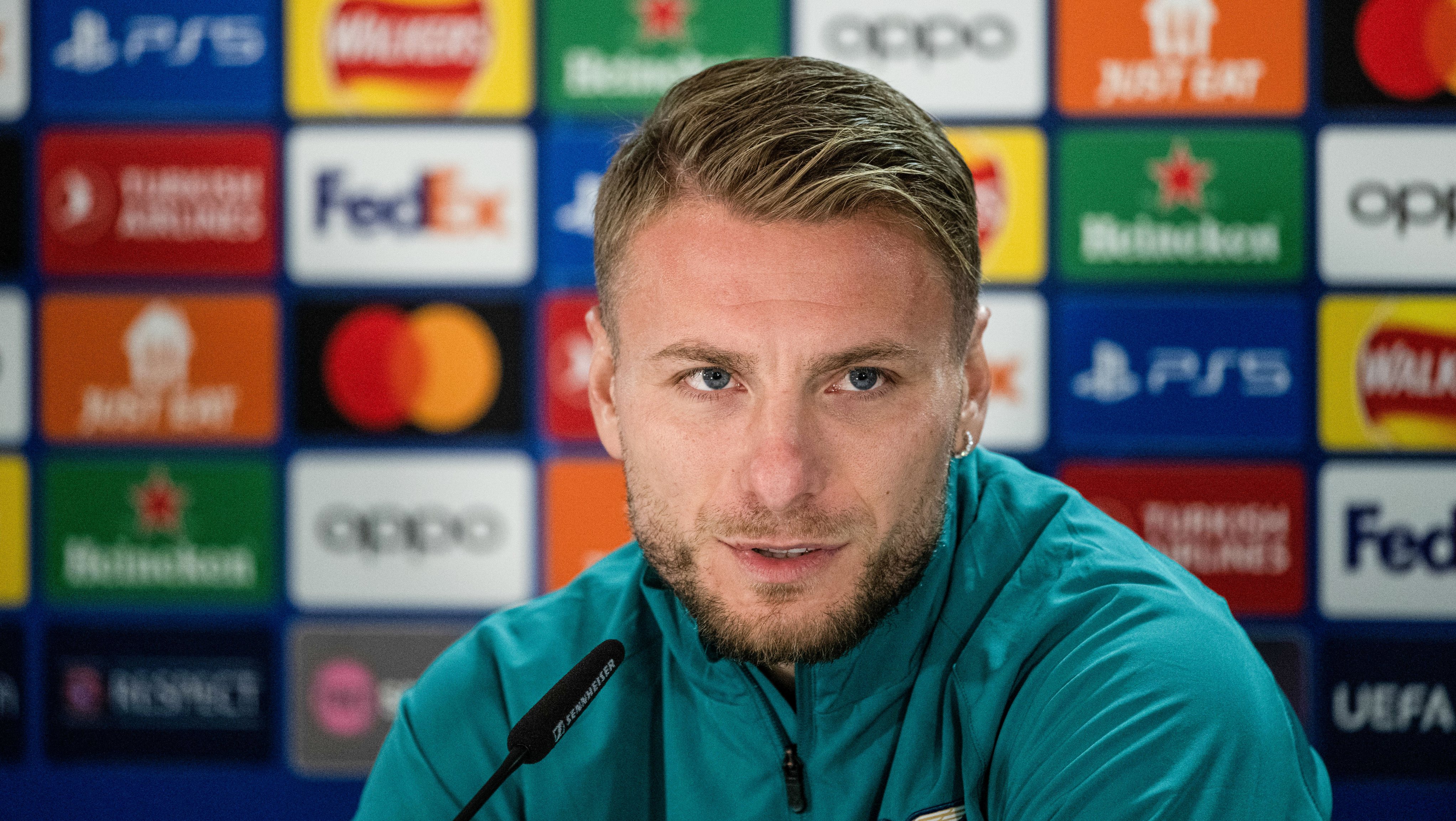 Ciro Immobile during a Lazio press conference at Celtic Park, on October 3.