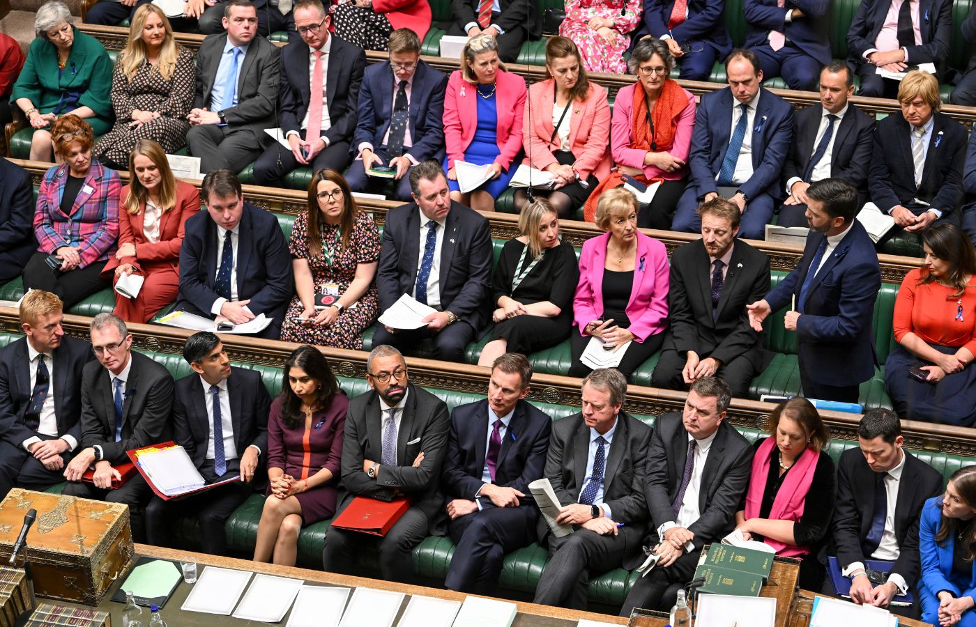 Theresa May, Lisa Cameron and Douglas Ross in the top left in the House of Commons during PMQs.