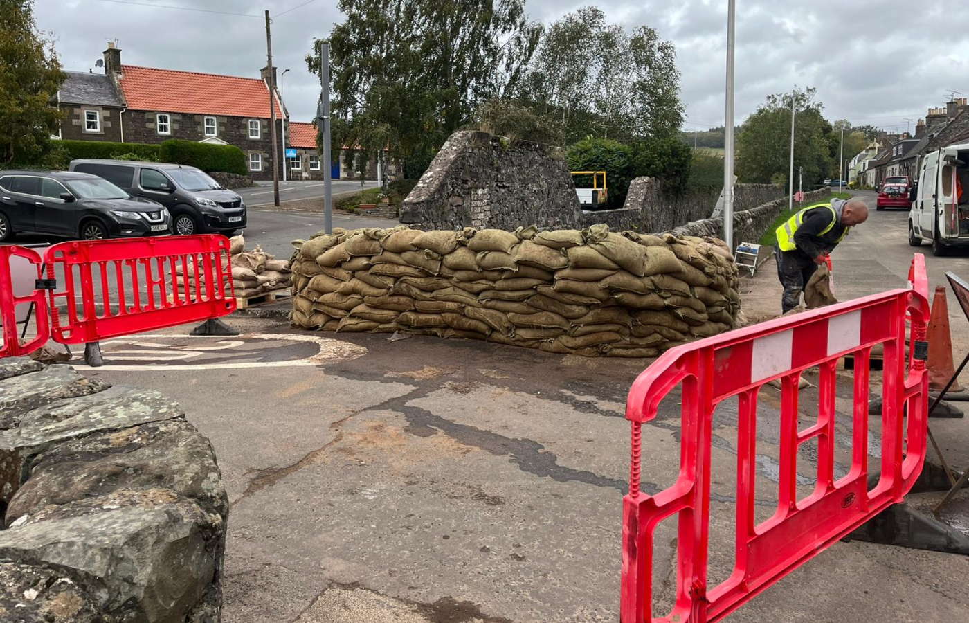 Scottish Water install sandbags at Fife burn which recently burst its banks