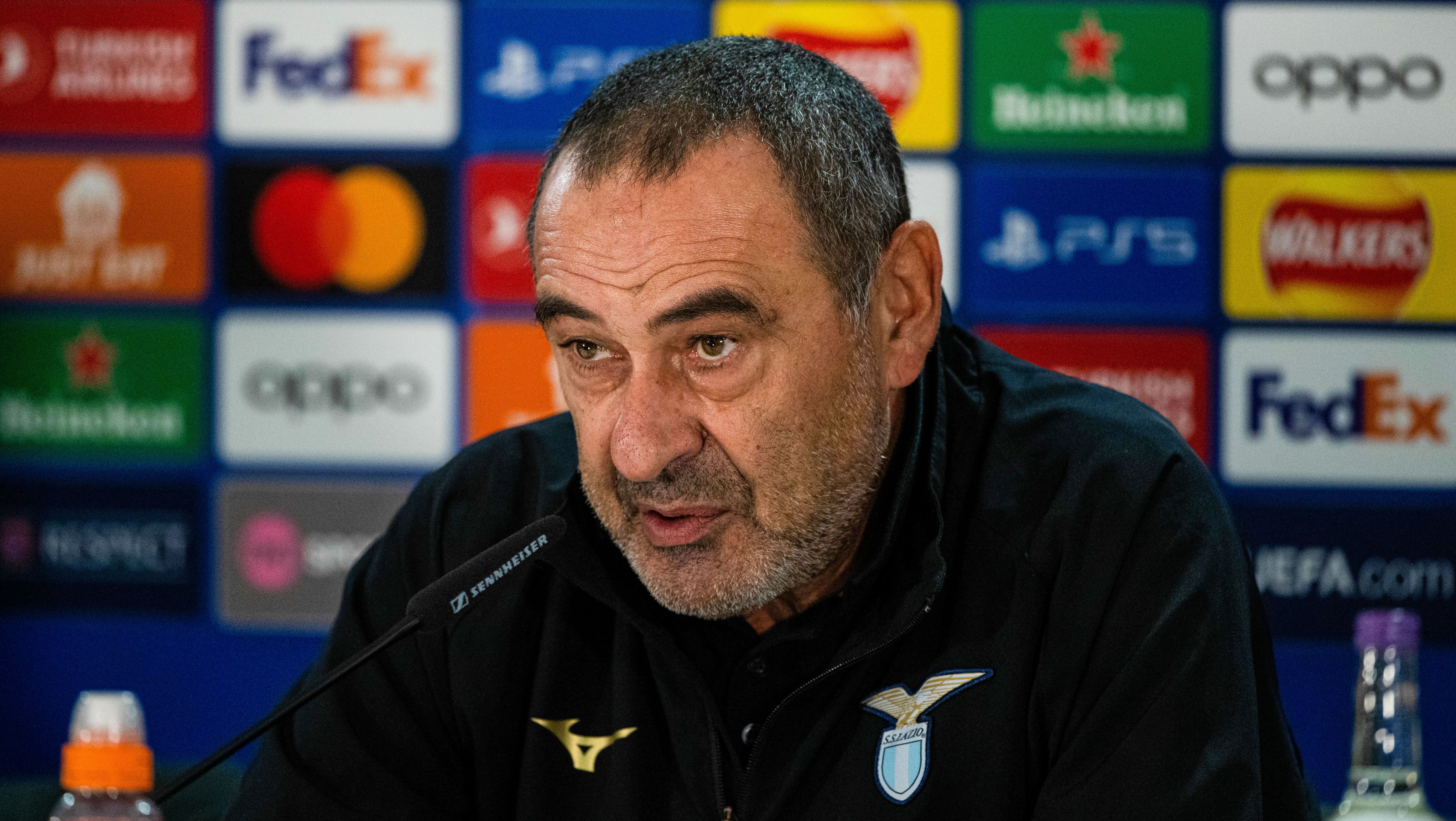 Lazio manager Maurizio Sarri during a Lazio press conference at Celtic Park, on October 3.