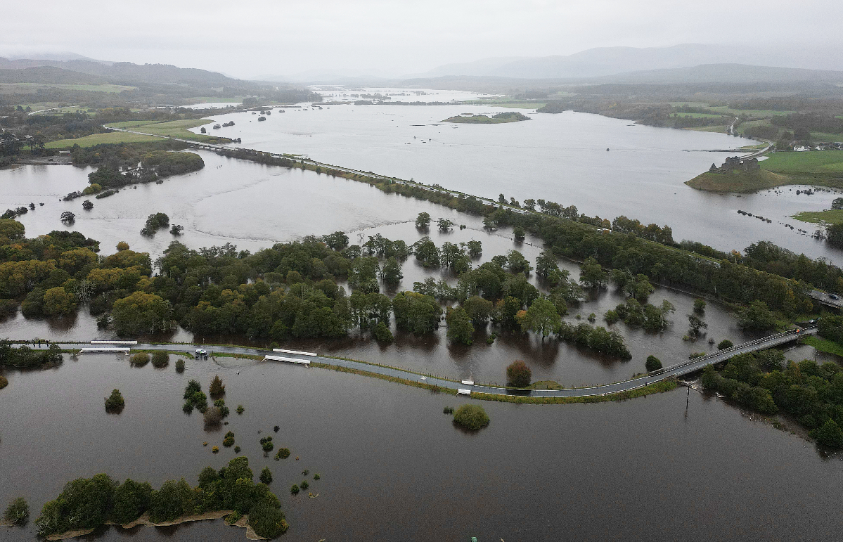 Aerial shots show Aviemore flooded on Sunday, October 8, 2023