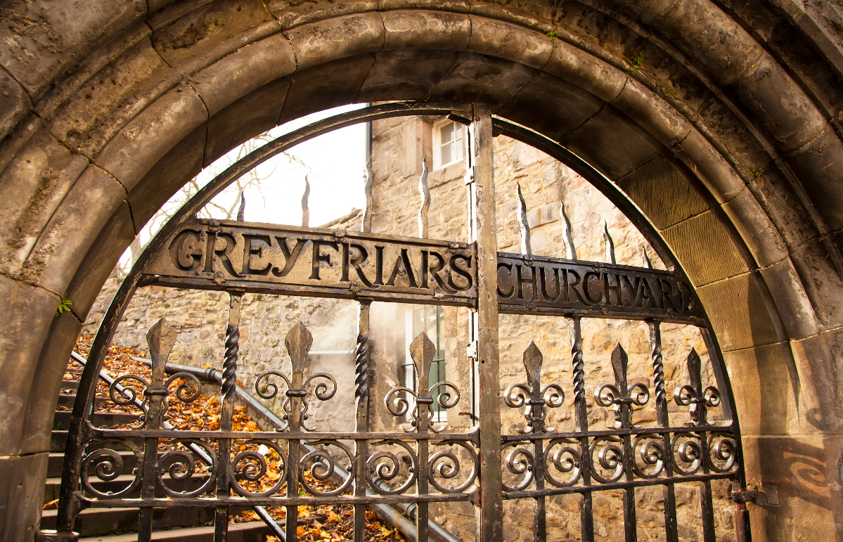 Old entry gates to Greyfriars cemetery in Edinburgh.