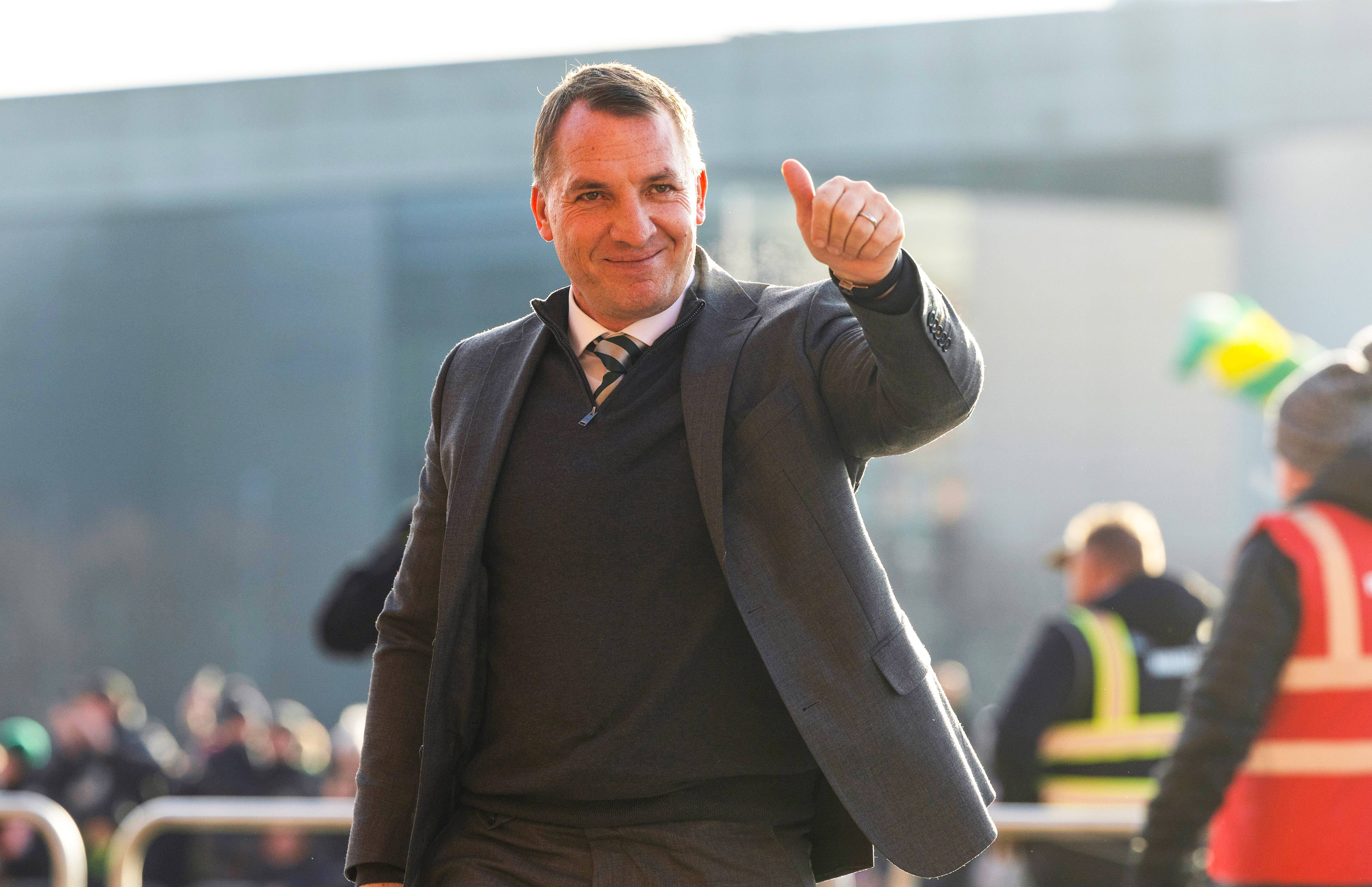 GLASGOW, SCOTLAND - NOVEMBER 25: Celtic Manager Brendan Rodgers arrives during a cinch Premiership match between Celtic and Motherwell at Celtic Park, on November 25, 2023, in Glasgow, Scotland. (Photo by Craig Foy / SNS Group)
