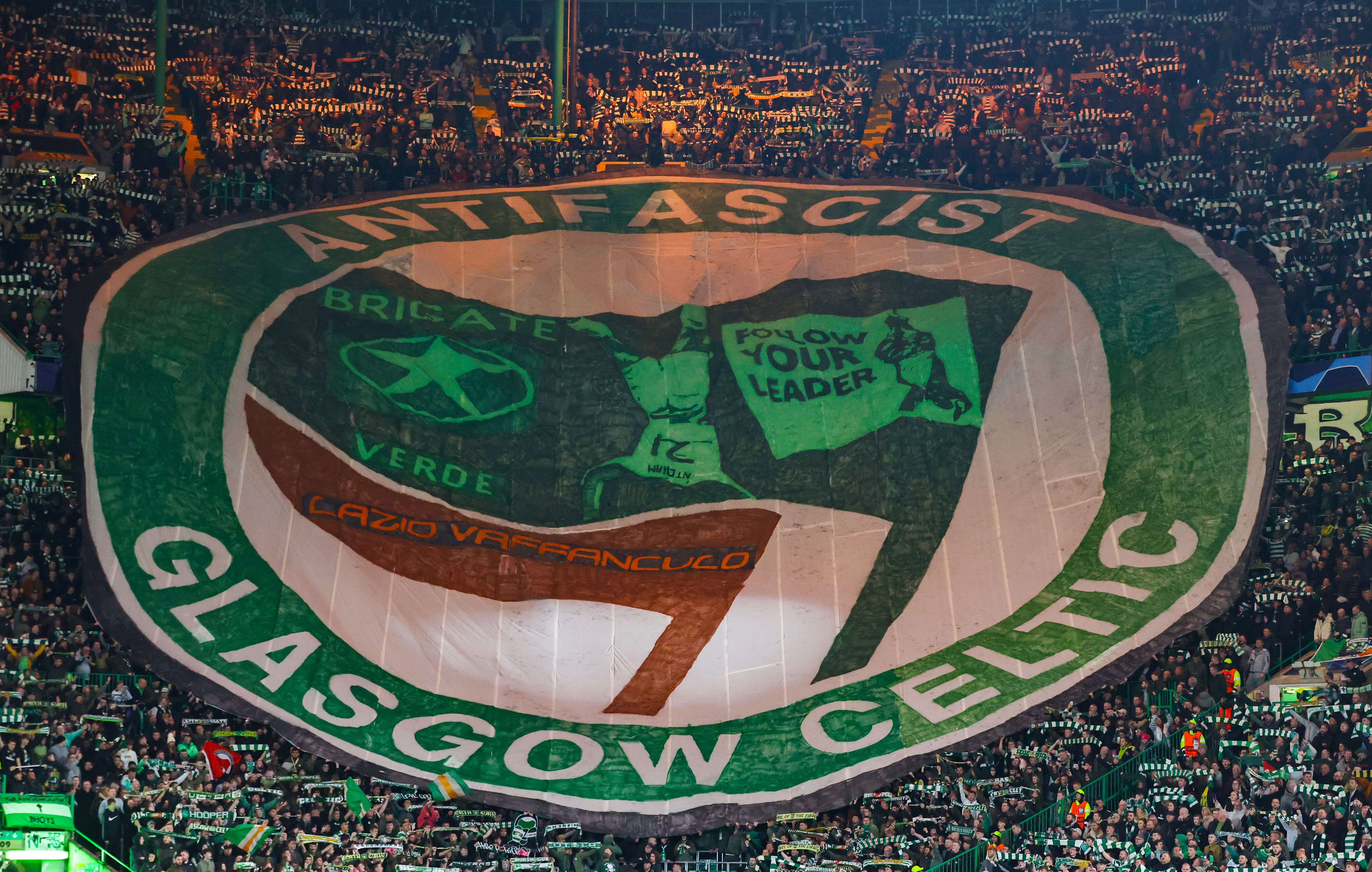 Celtic were fined by UEFA for the banner unveiled in their Champions League game against Lazio.