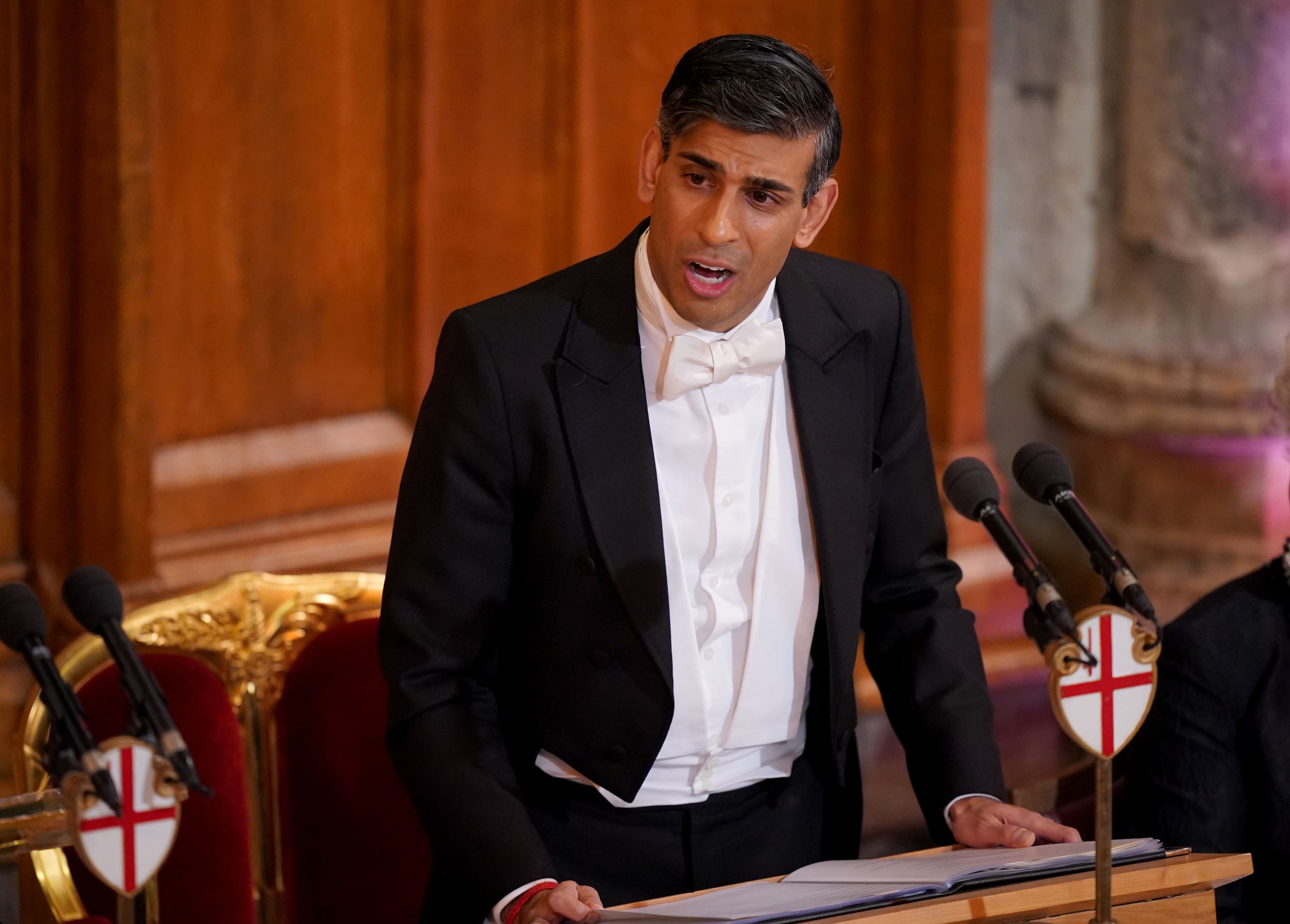 Prime Minister Rishi Sunak speaks during the annual Lord Mayor’s Banquet at the Guildhall.