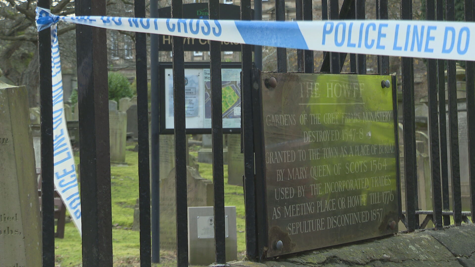 Police Scotland cordon off The Howff in Dundee after a person's body is found.