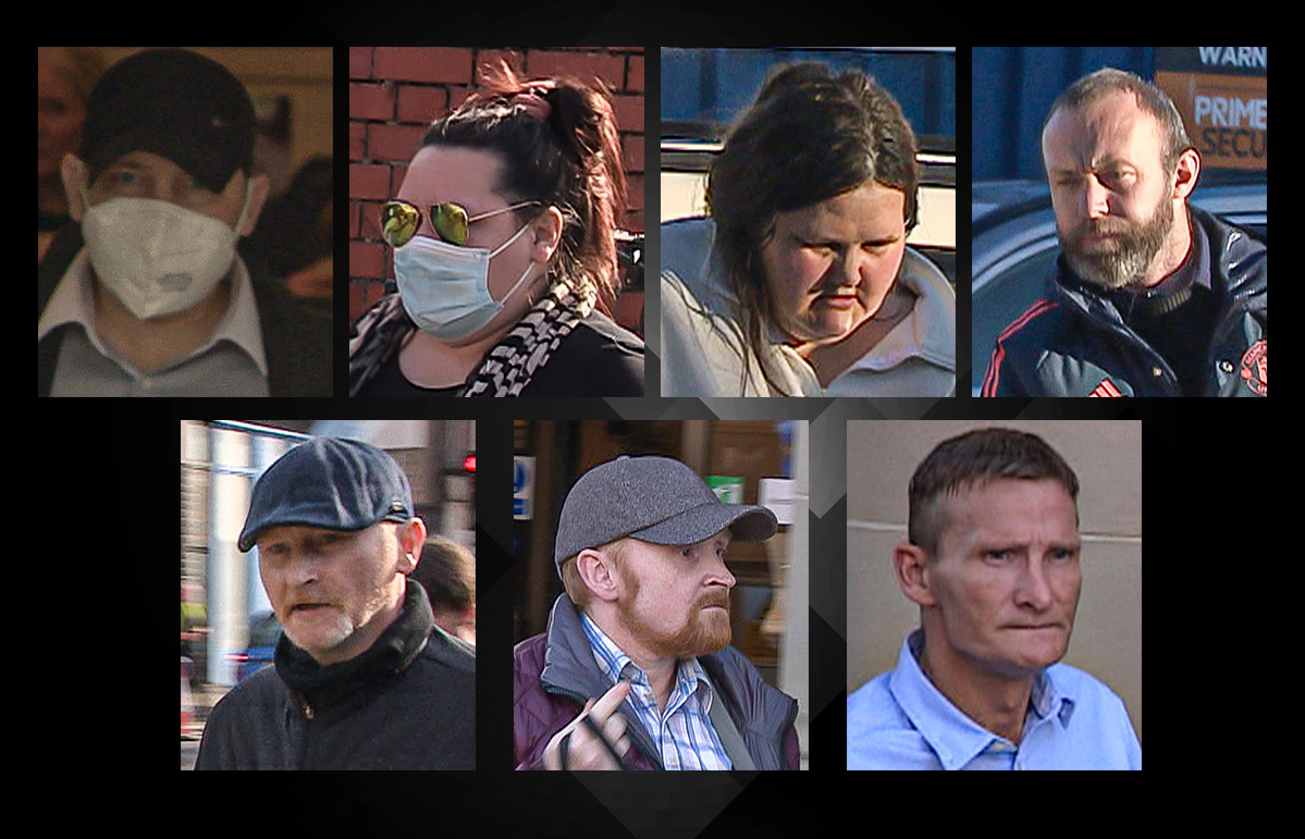 Iain Owens, 45, Elaine Lannery, 39, Lesley Williams, 41, Paul Brannan, 41, (pictured in top row) Barry Watson, 47, Scott Forbes, 50 and John Clark, 46, (pictured in bottom row).