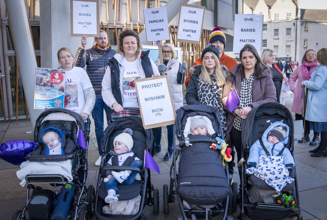 Mothers of premature babies protest plans to downgrade neonatal unit at Wishaw University Hospital