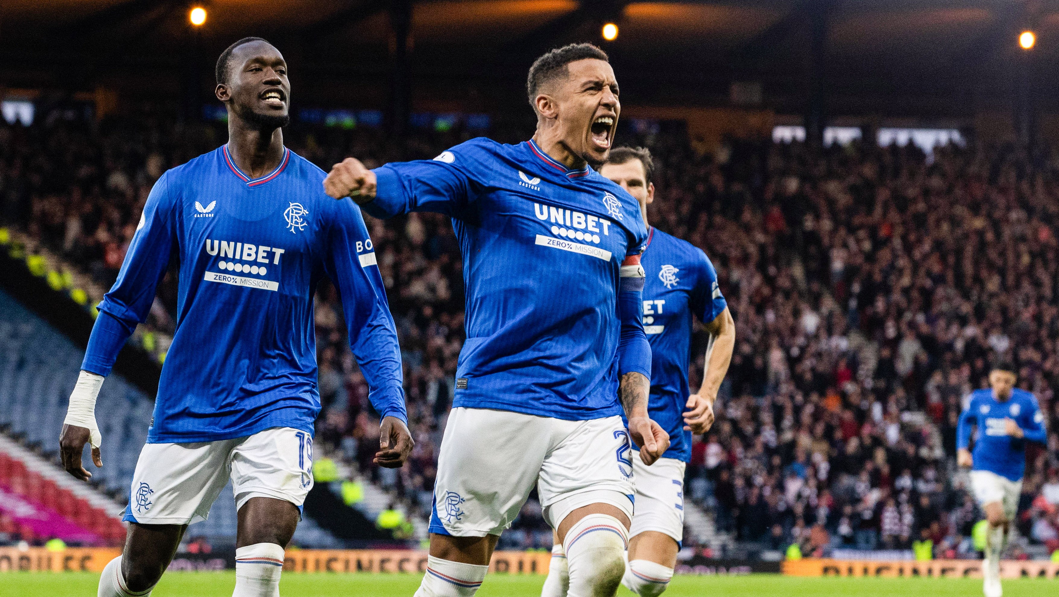 Tavernier celebrates after scoring to make it 3-0 the the semi-final. (Photo by Alan Harvey / SNS Group)